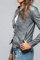 Ania Washed Leather Jacket In Steel Grey - AXEL'S