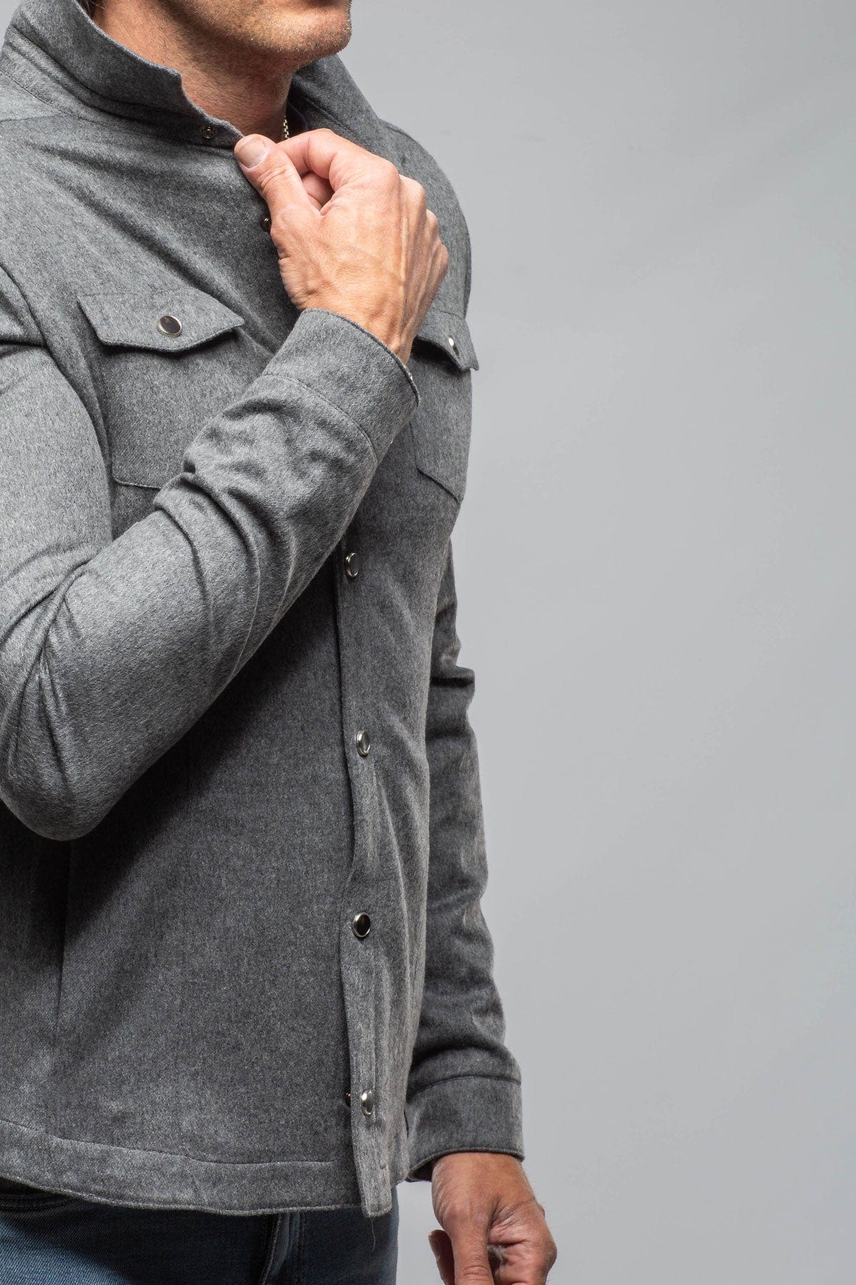 Ashford Lux Cashmere Silk Snap Shirt In Grey - AXEL'S