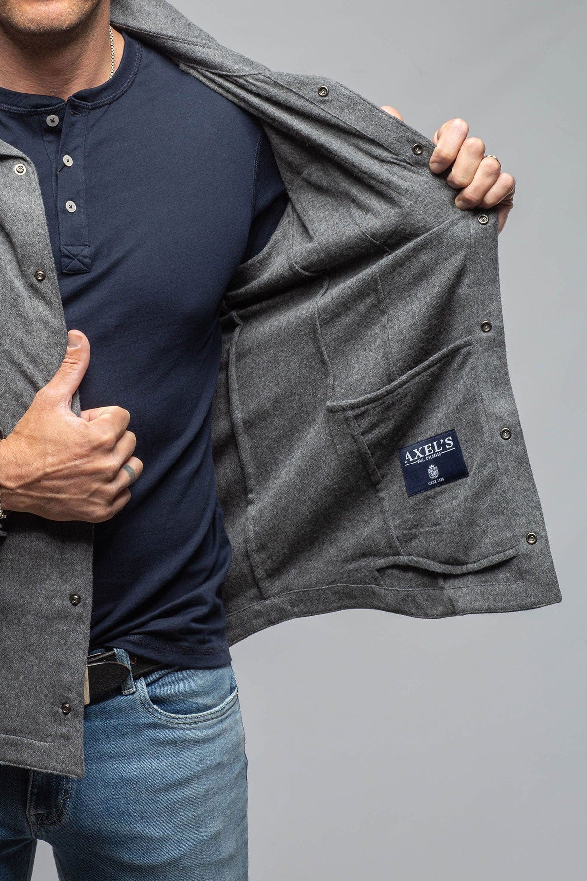 Ashford Lux Cashmere Silk Snap Shirt In Grey - AXEL'S