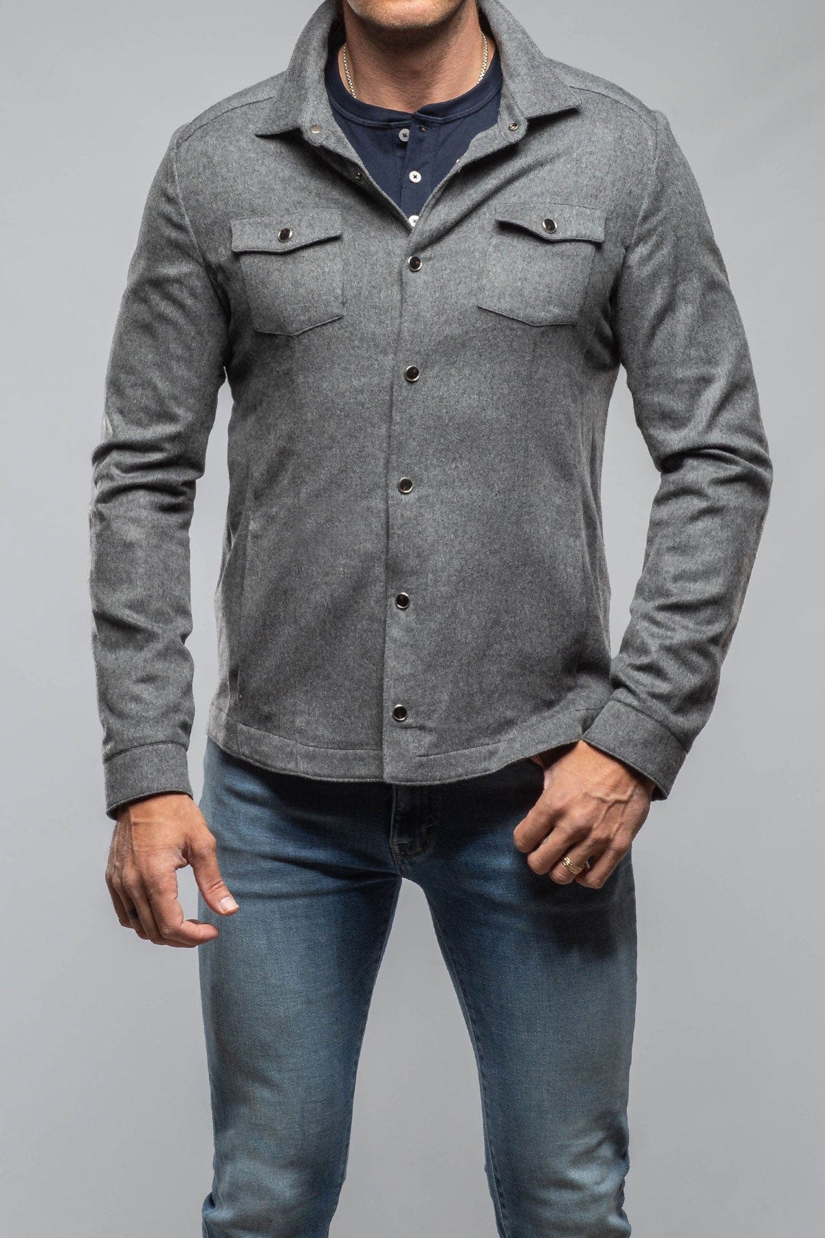 Ashford Lux Cashmere Silk Snap Shirt In Grey - AXEL'S