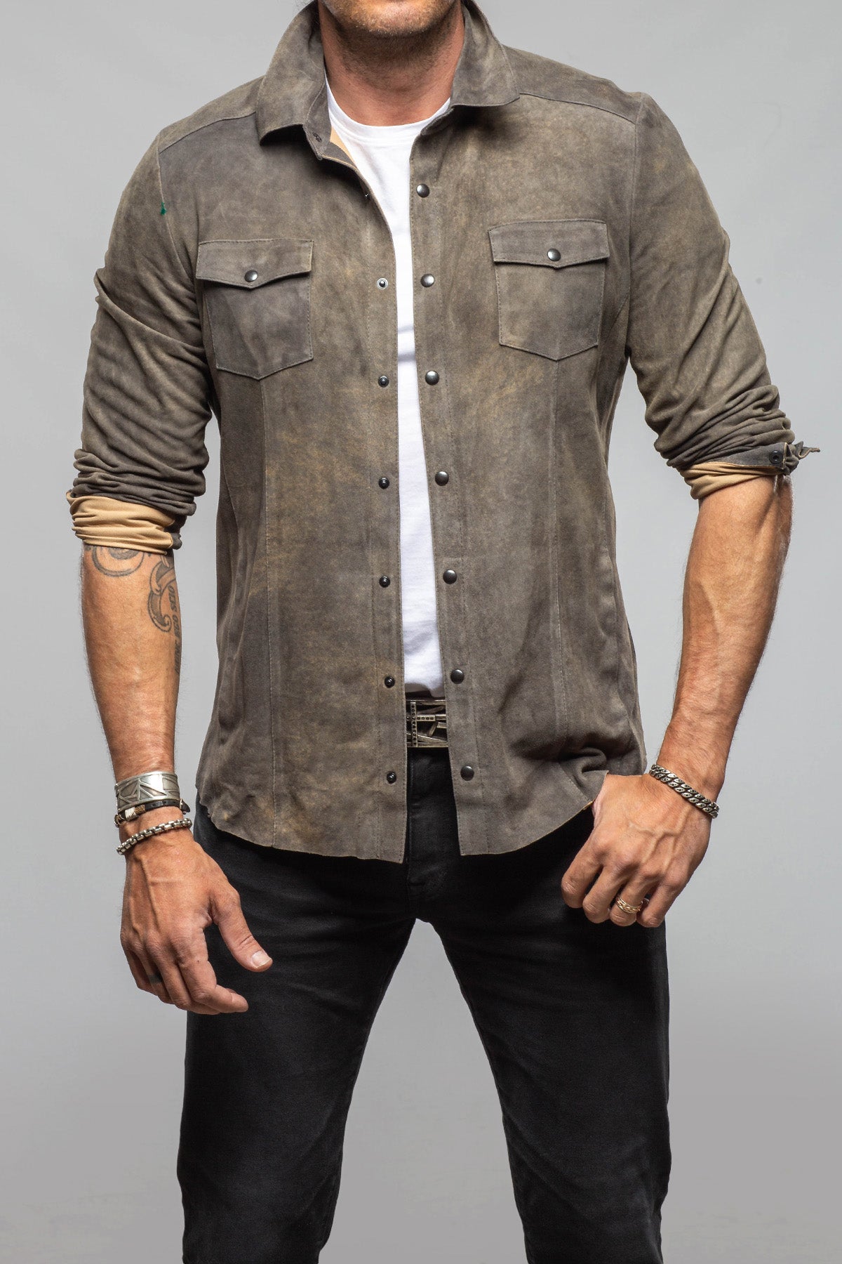 Bello Suede Shirt In Washed Steel - AXEL'S