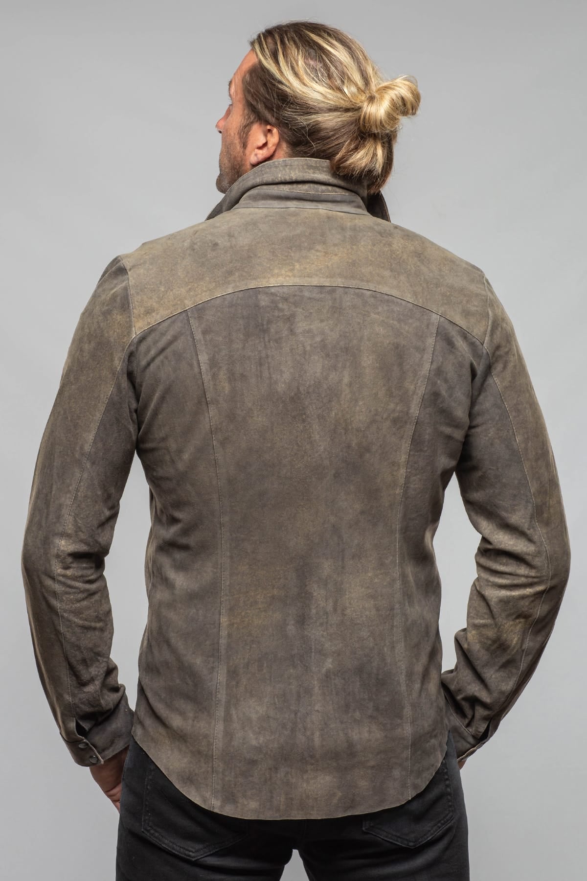 Axel's Florence Collection Bello Suede Shirt In Washed Steel Mens - Outerwear - Leather