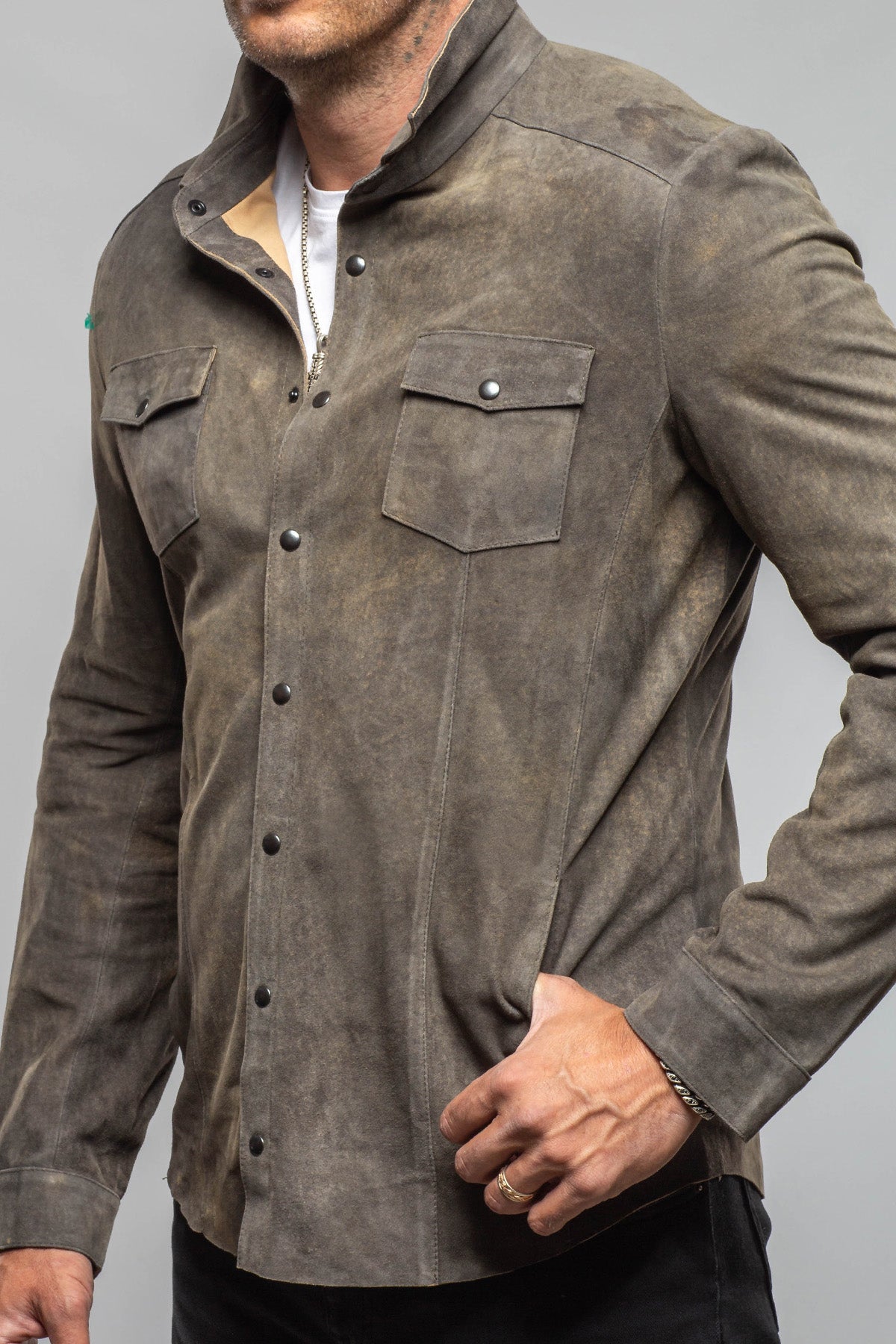 Bello Suede Shirt In Washed Steel - AXEL'S