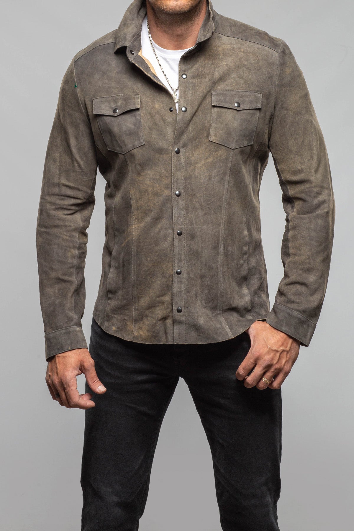 Bello Suede Shirt In Washed Steel - AXEL'S