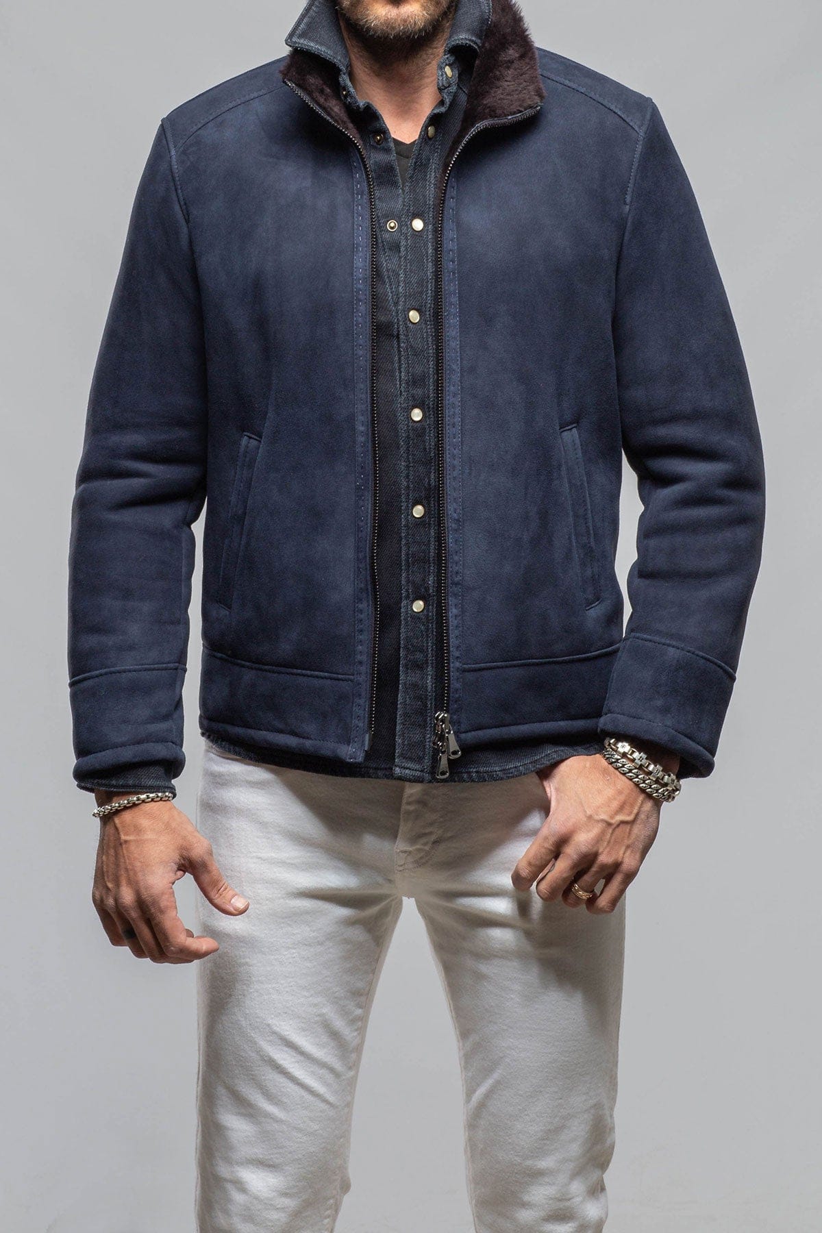 Axel's Florence Collection Bridger Shearling Jacket In Navy Mens - Outerwear - Shearling