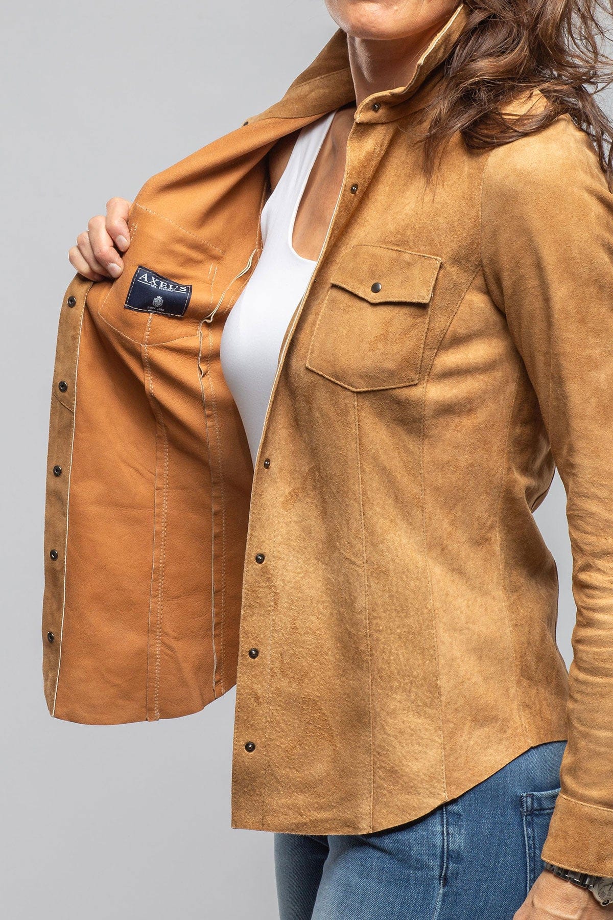 Axel's Florence Collection Gabriella Suede Shirt In Cognac Ladies - Outerwear - Leather