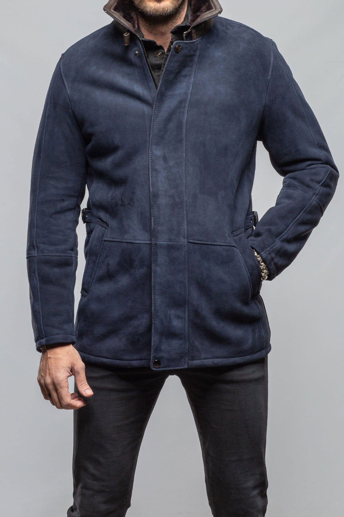 Axel's Florence Collection Gallatin Shearling Coat In Navy Mens - Outerwear - Shearling