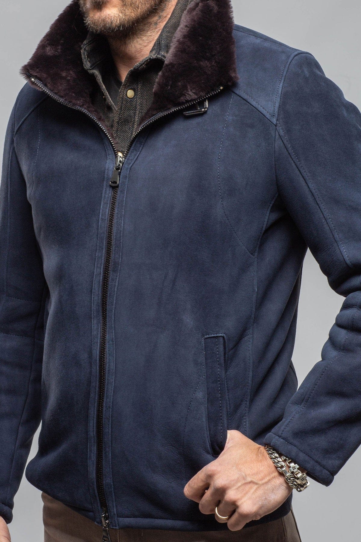 Axel's Florence Collection Highwood Latch Shearling In Navy Mens - Outerwear - Shearling