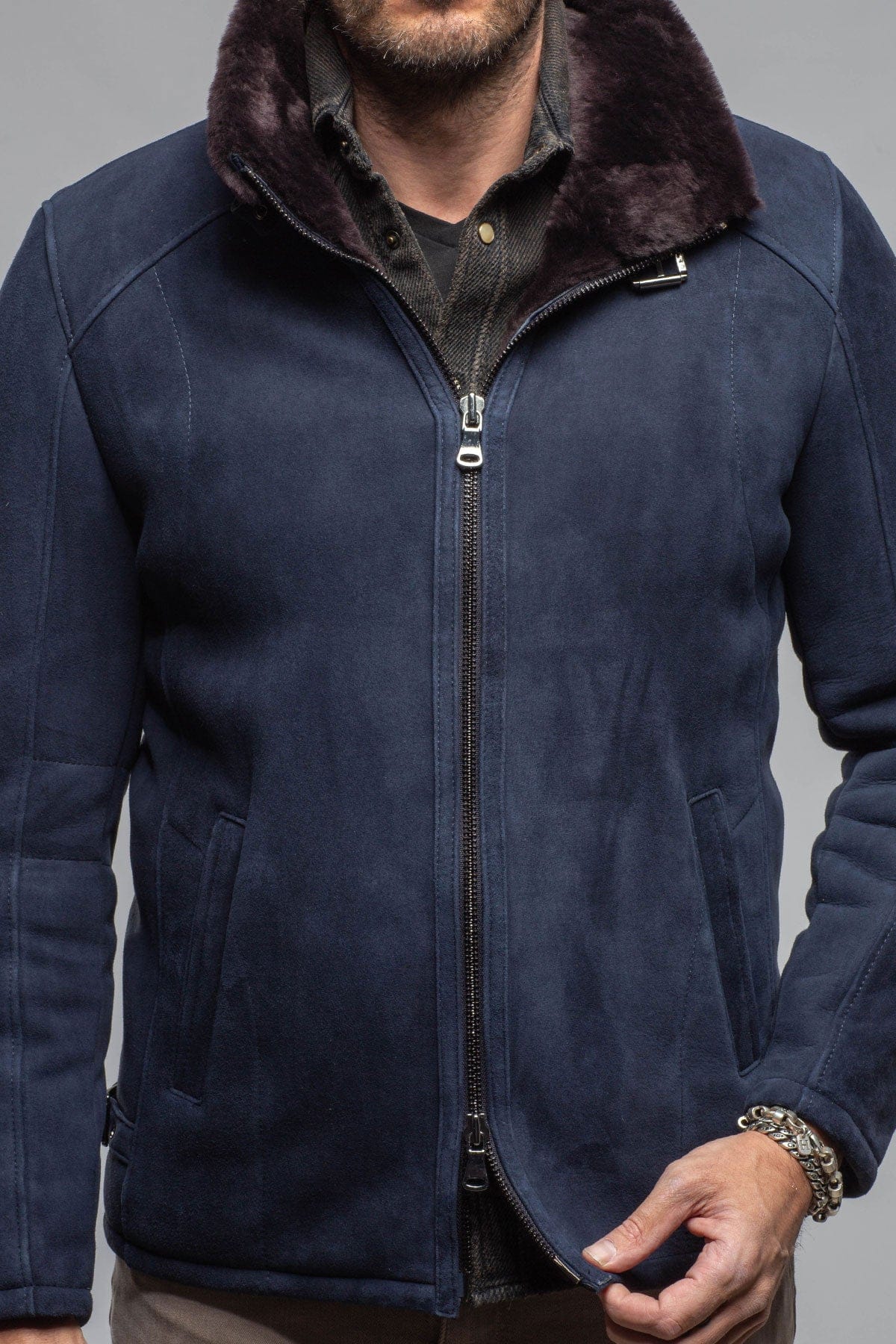 Axel's Florence Collection Highwood Latch Shearling In Navy Mens - Outerwear - Shearling