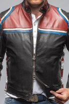 Retro Biker Jacket In Burgundy, White - AXEL'S