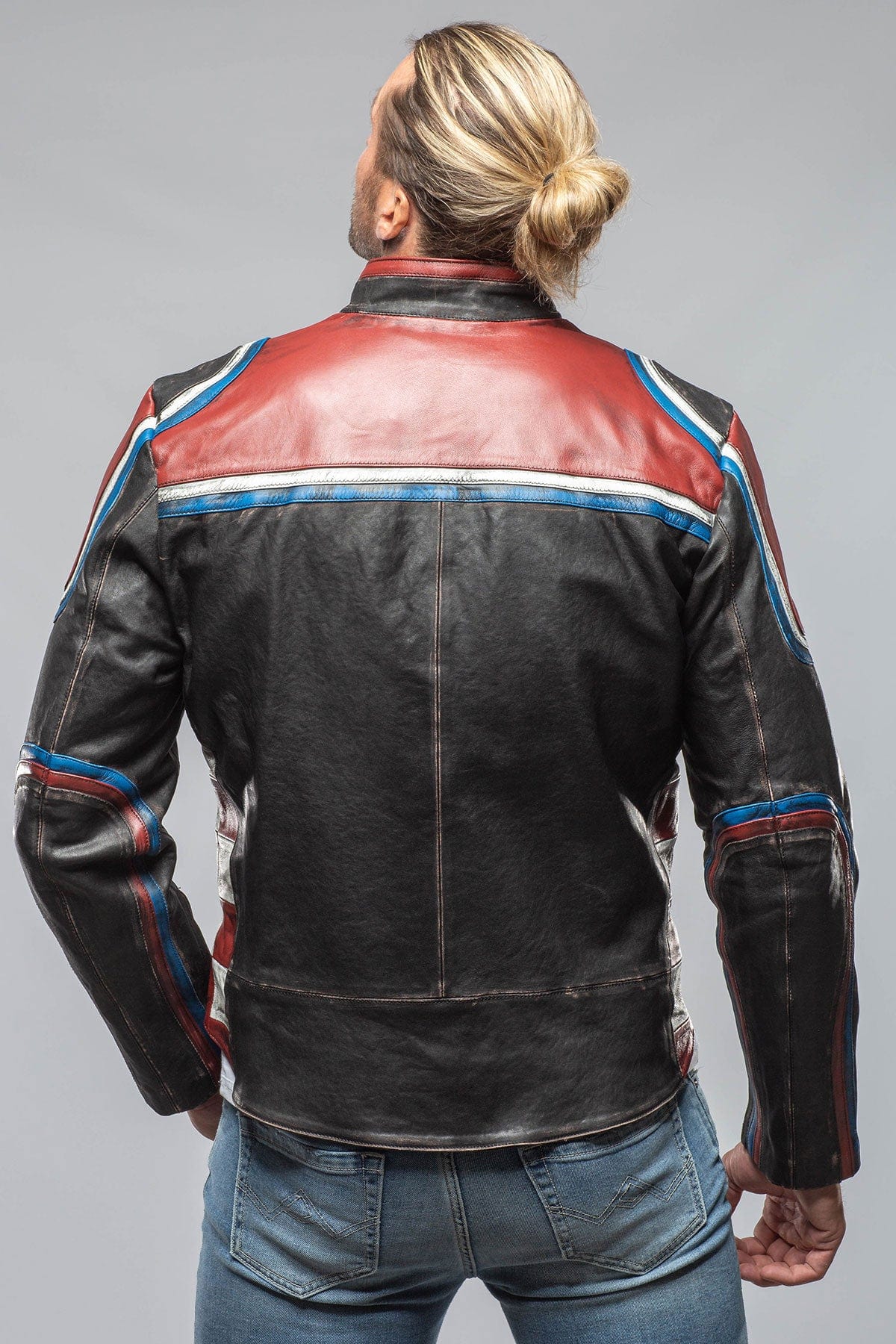 Retro Biker Jacket In Burgundy, White - AXEL'S