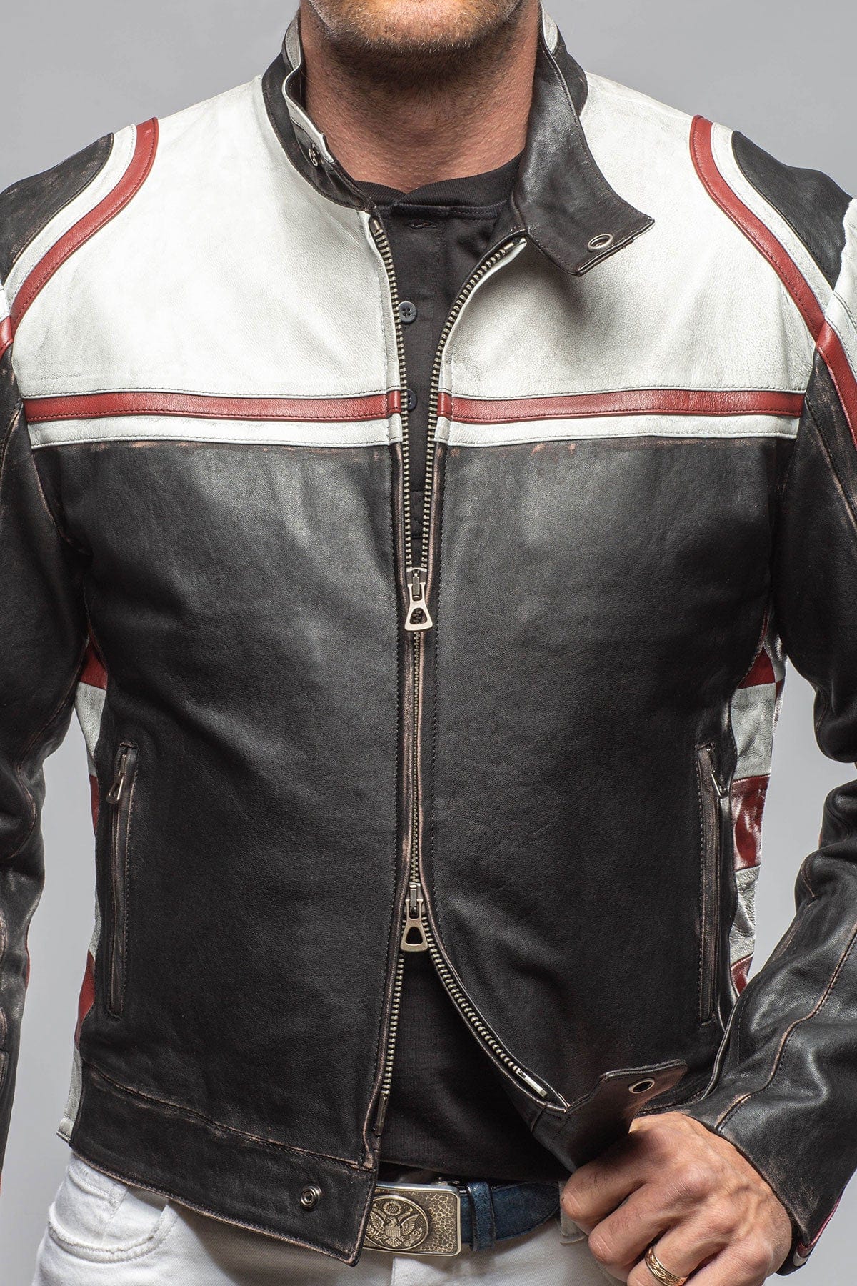 Retro Biker Jacket In White, Red - AXEL'S