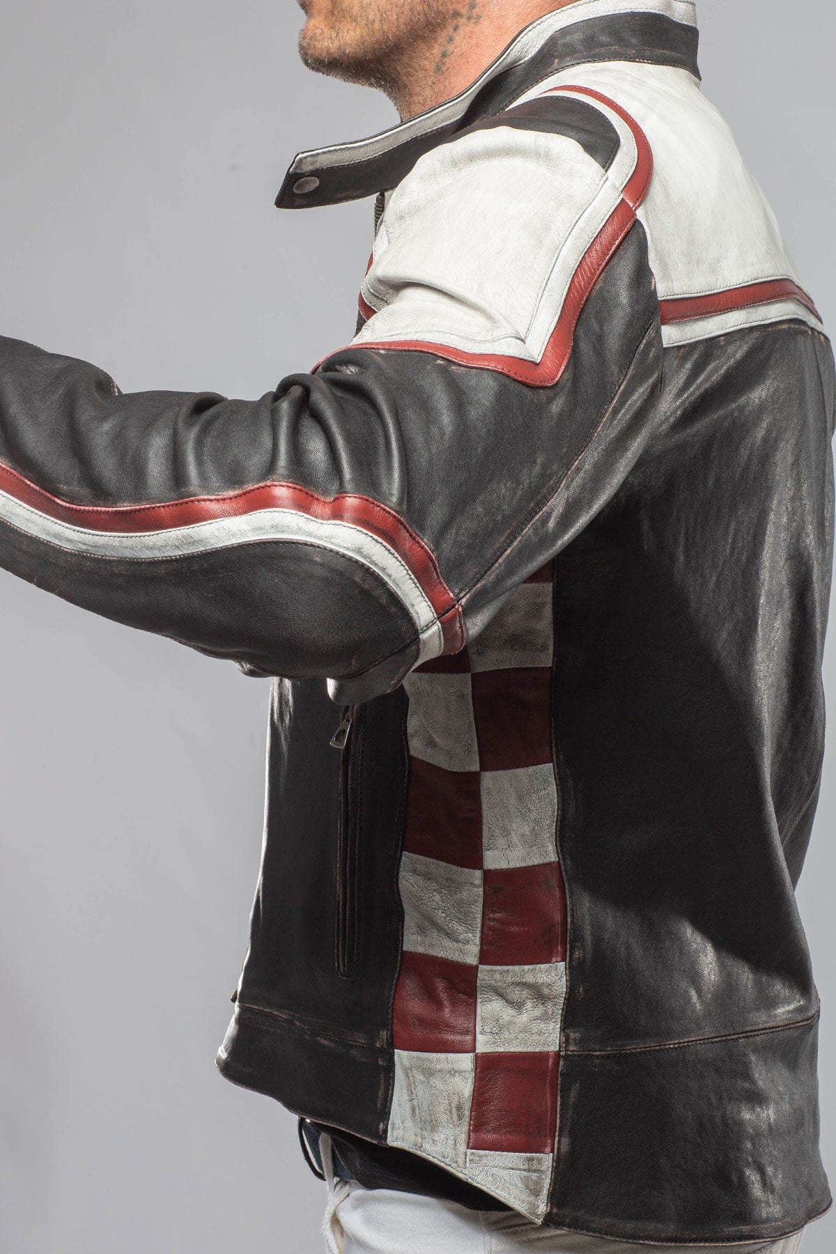 Retro Biker Jacket In White, Red - AXEL'S