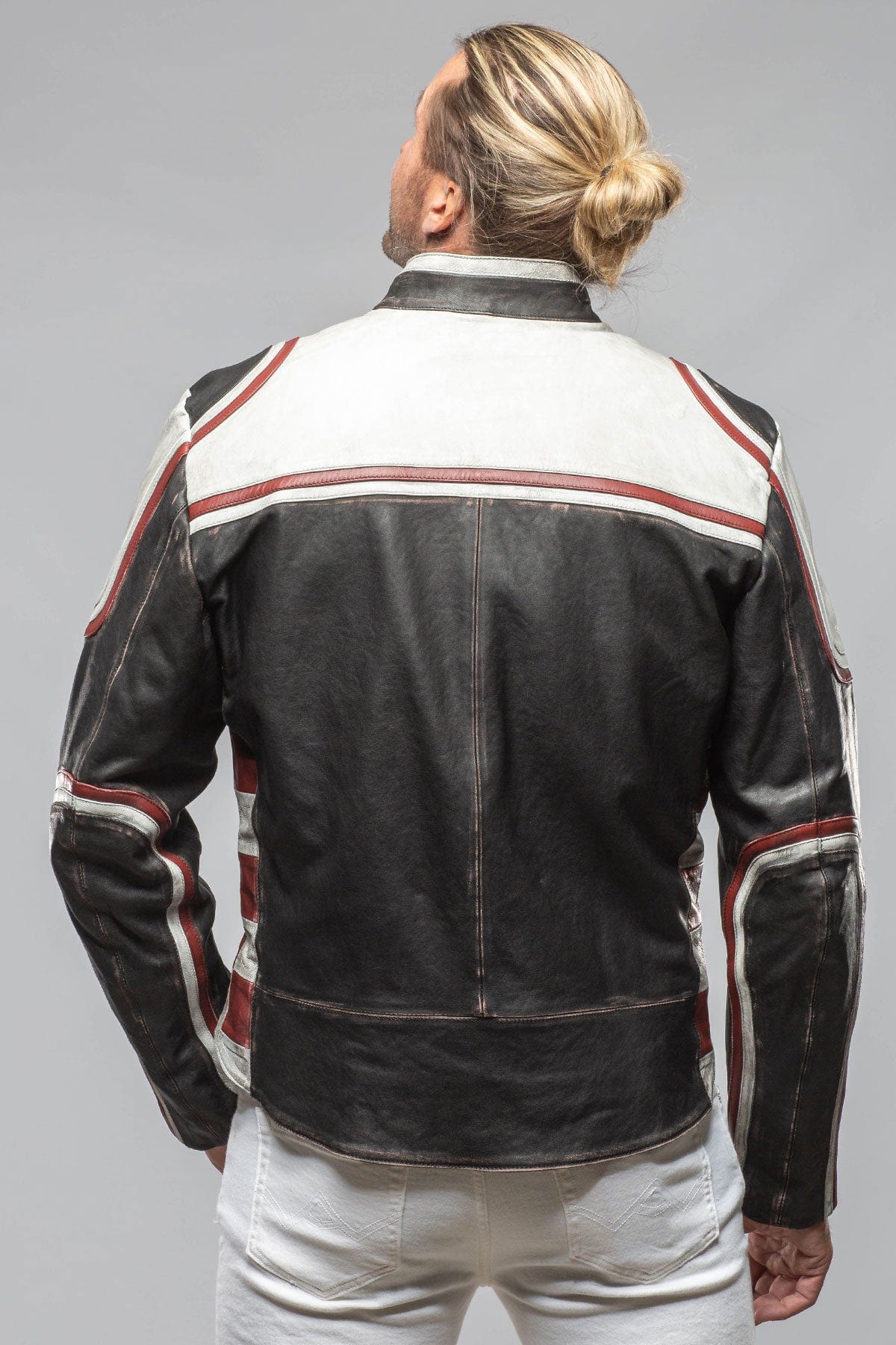 Retro Biker Jacket In White, Red - AXEL'S