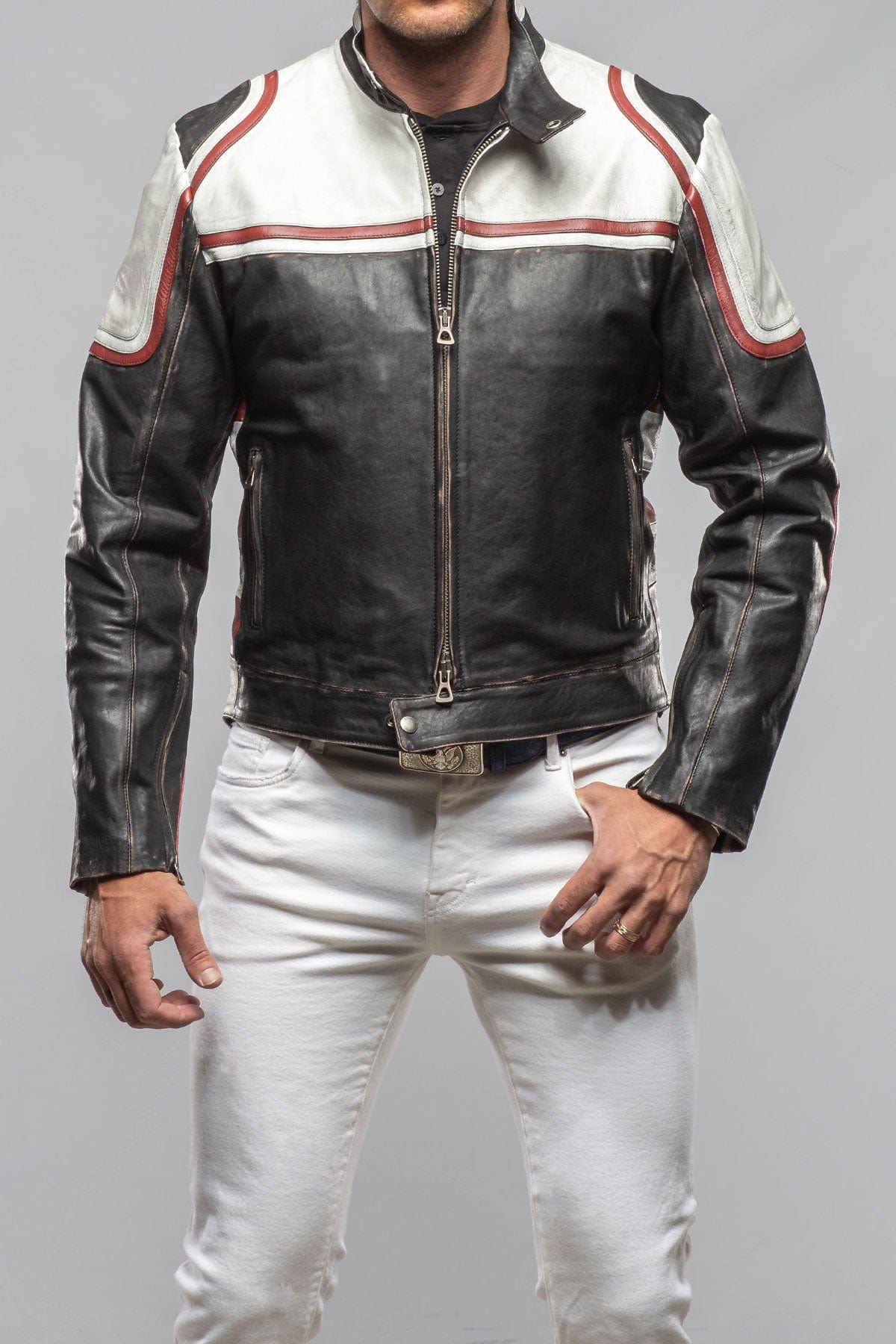 Retro Biker Jacket In White, Red - AXEL'S