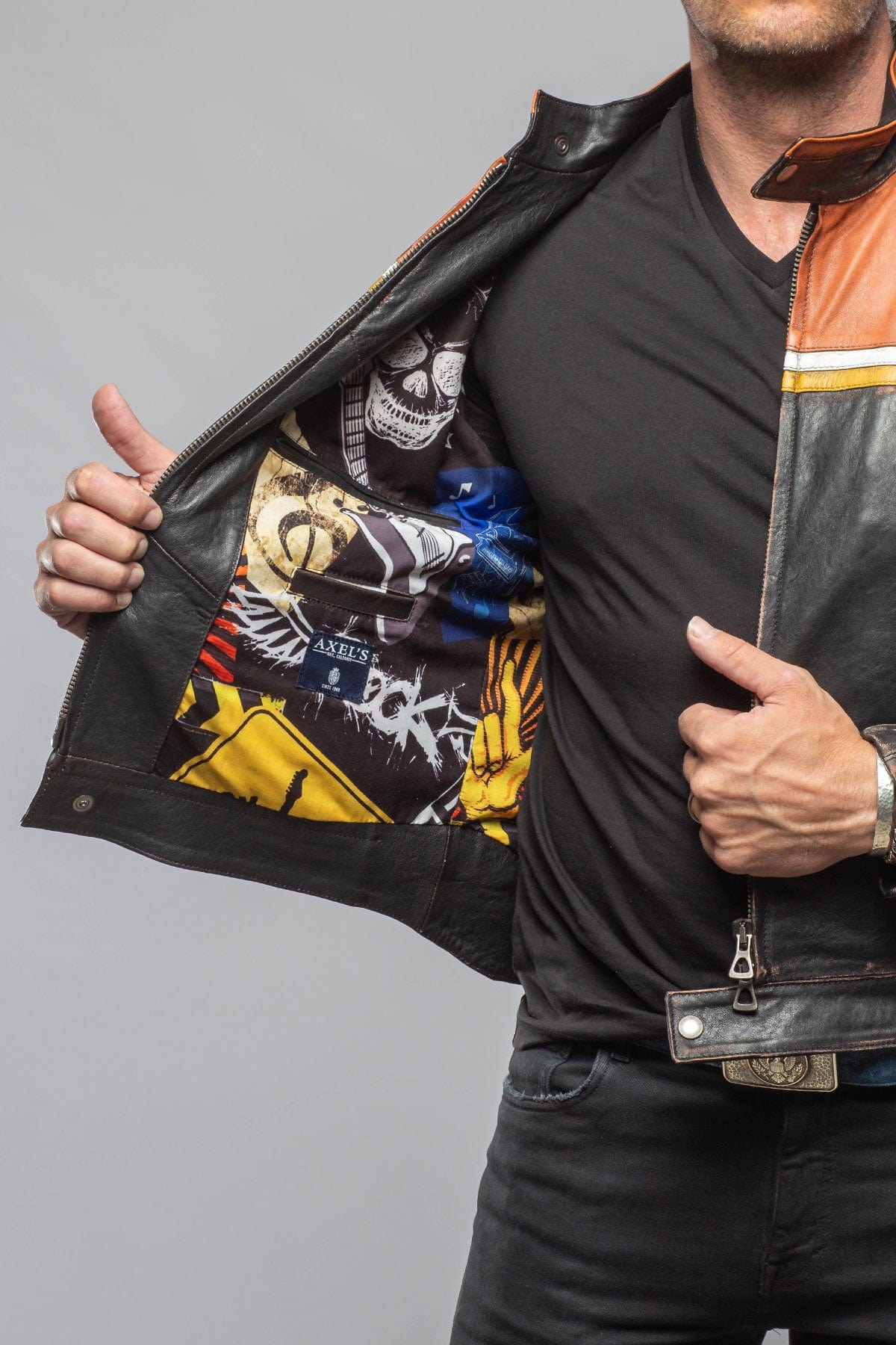Retro Biker Jacket In Yellow, White - AXEL'S