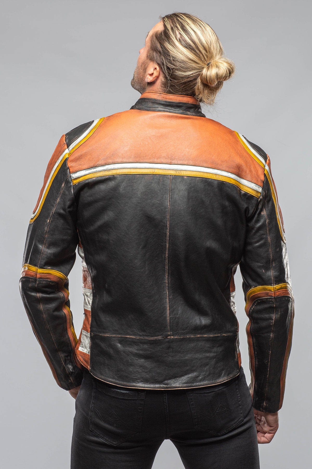 Retro Biker Jacket In Yellow, White - AXEL'S