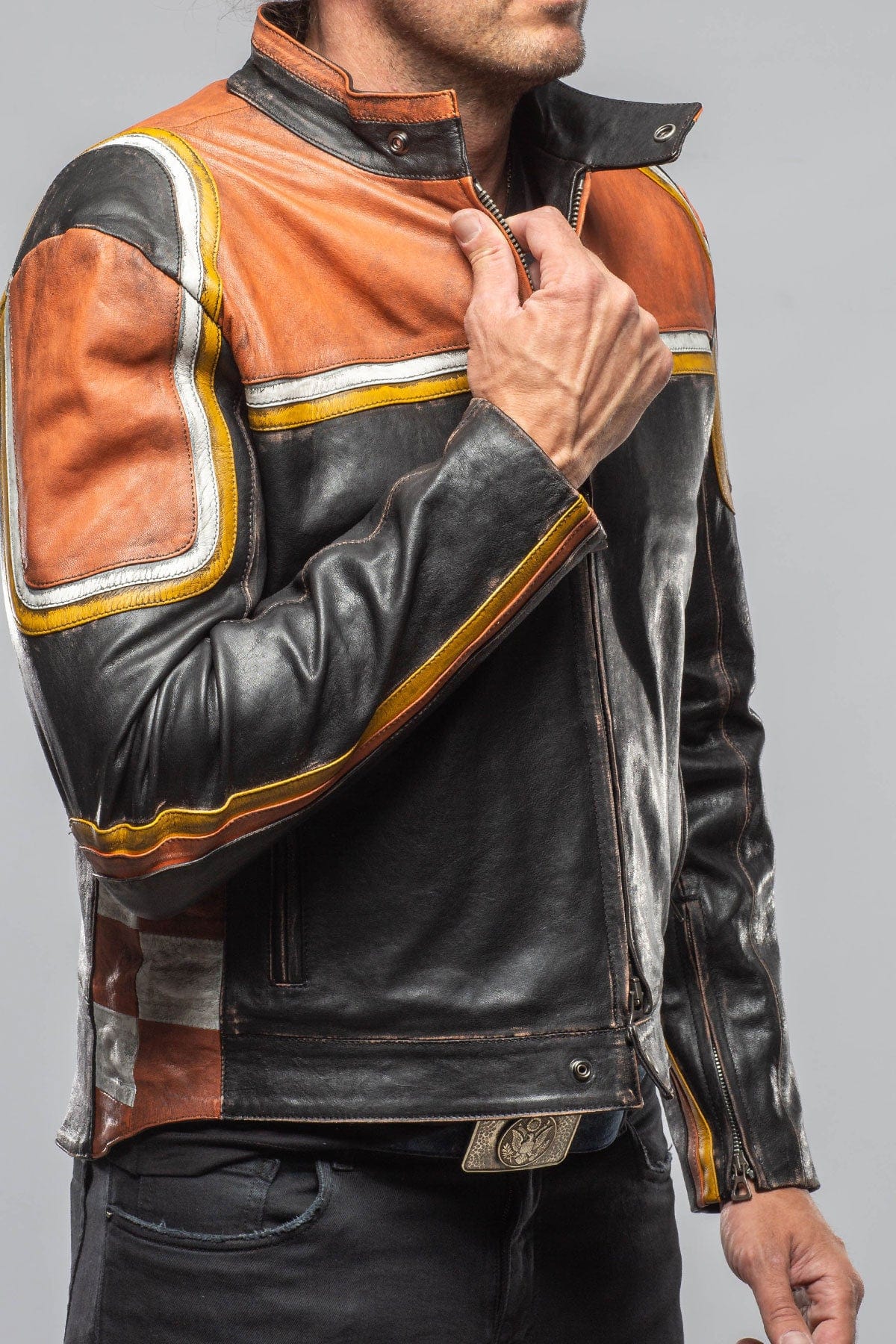 Retro Biker Jacket In Yellow, White - AXEL'S
