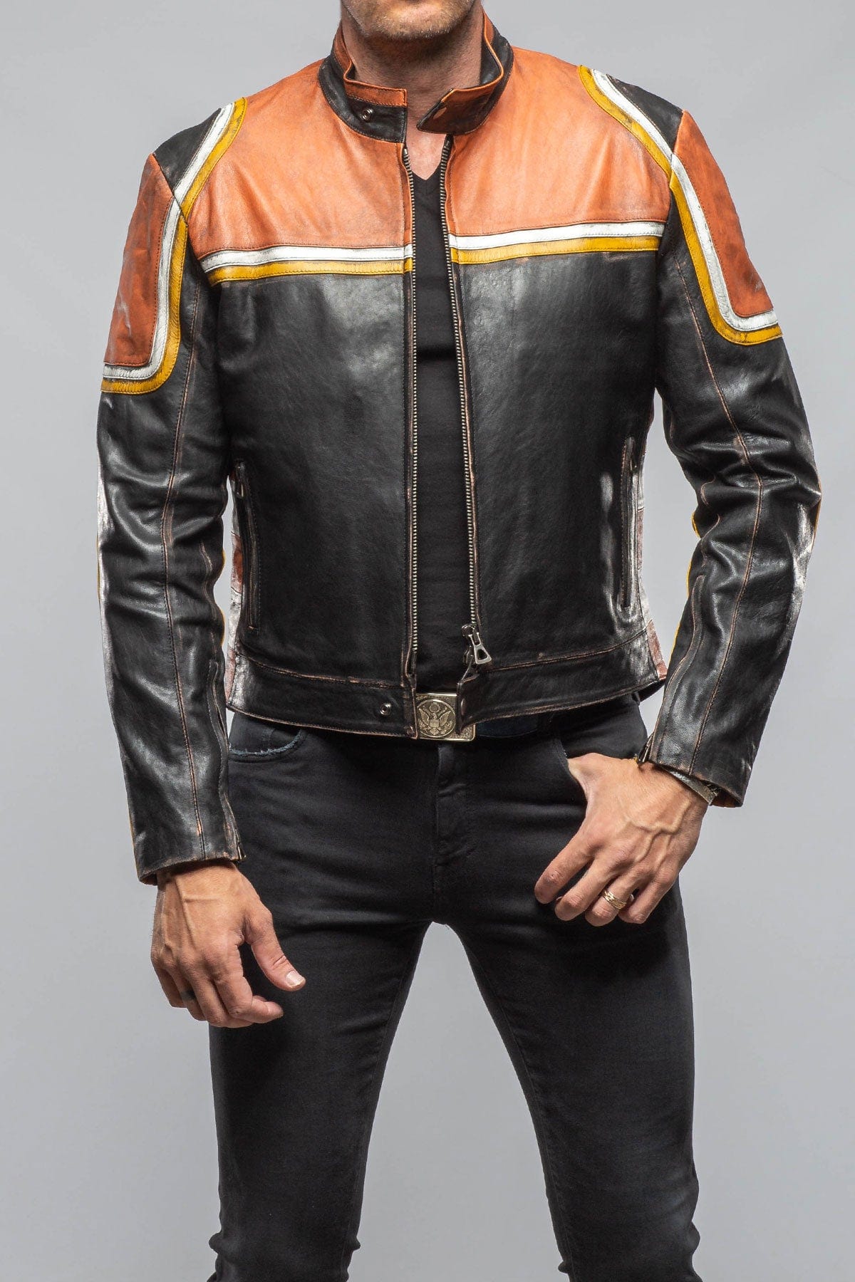 Retro Biker Jacket In Yellow, White - AXEL'S