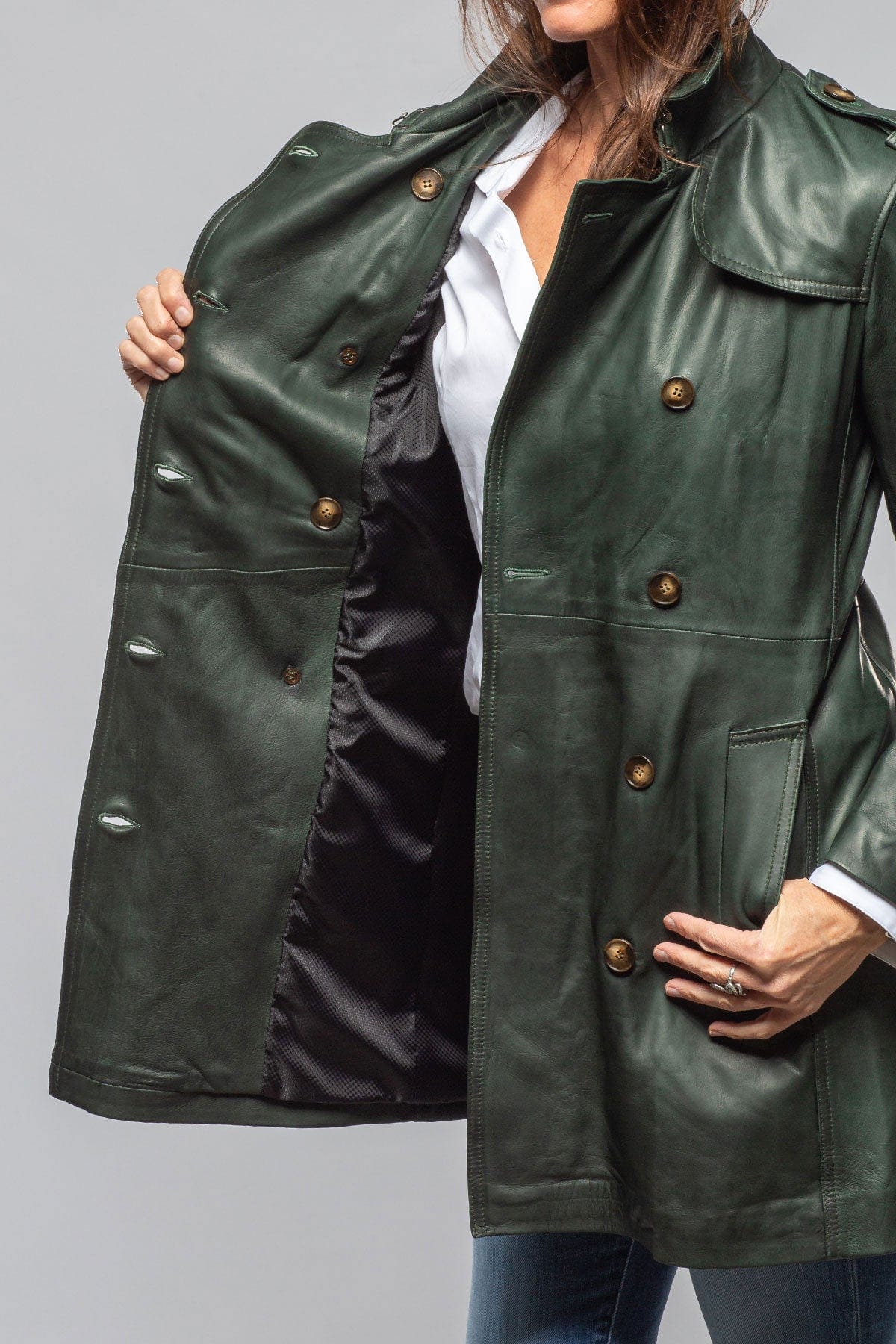Axel's Florence Collection Teresa Leather Trench In Forest Ladies - Outerwear - Leather