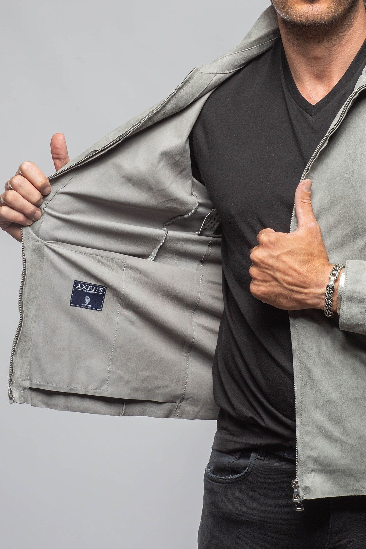 The Don II Suede Zip Jacket In Grey - AXEL'S