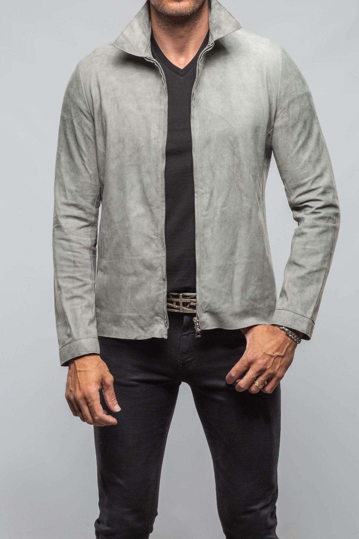 The Don II Suede Zip Jacket In Grey - AXEL'S