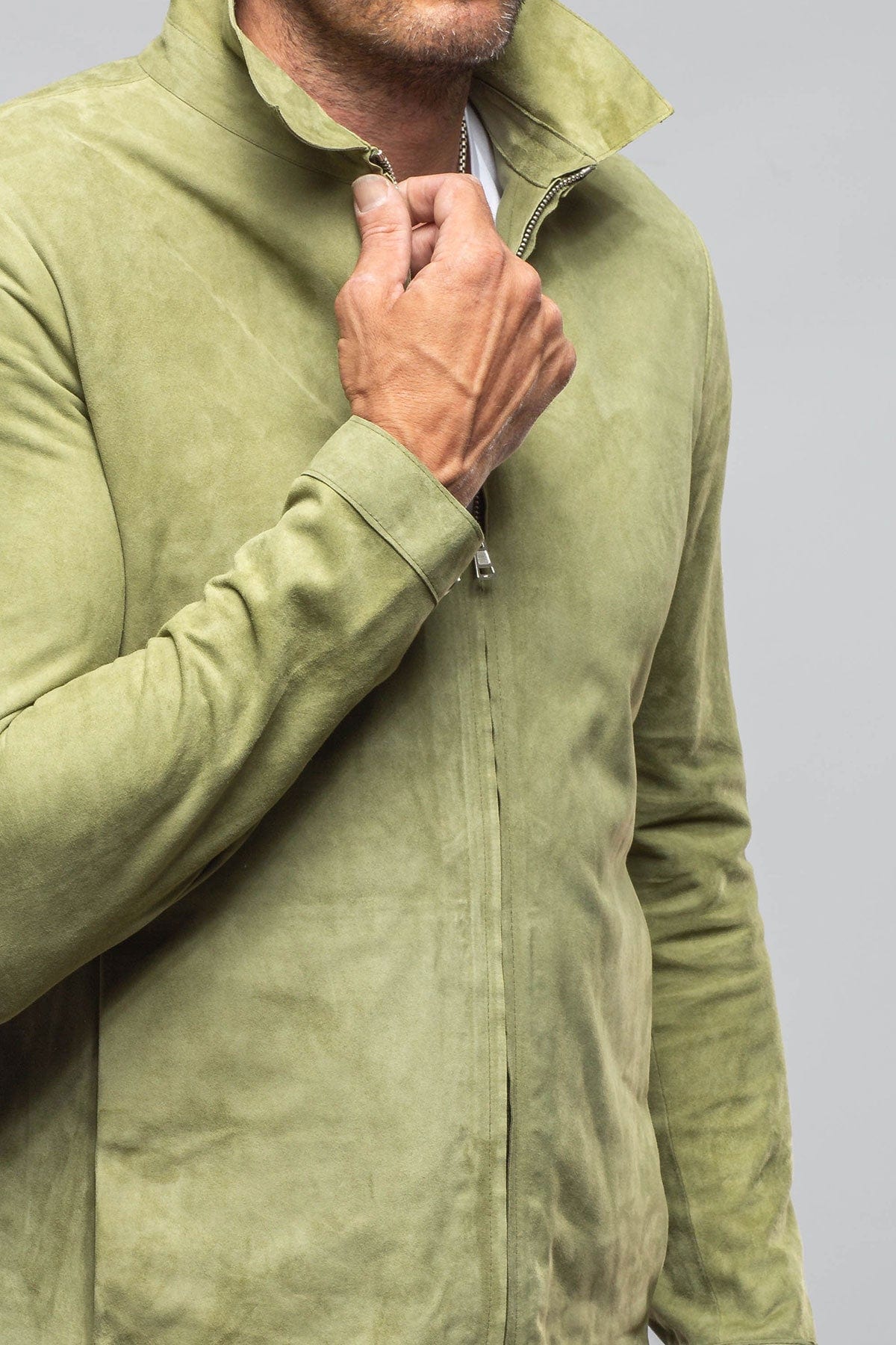 The Don II Suede Zip Jacket In Salvia - AXEL'S