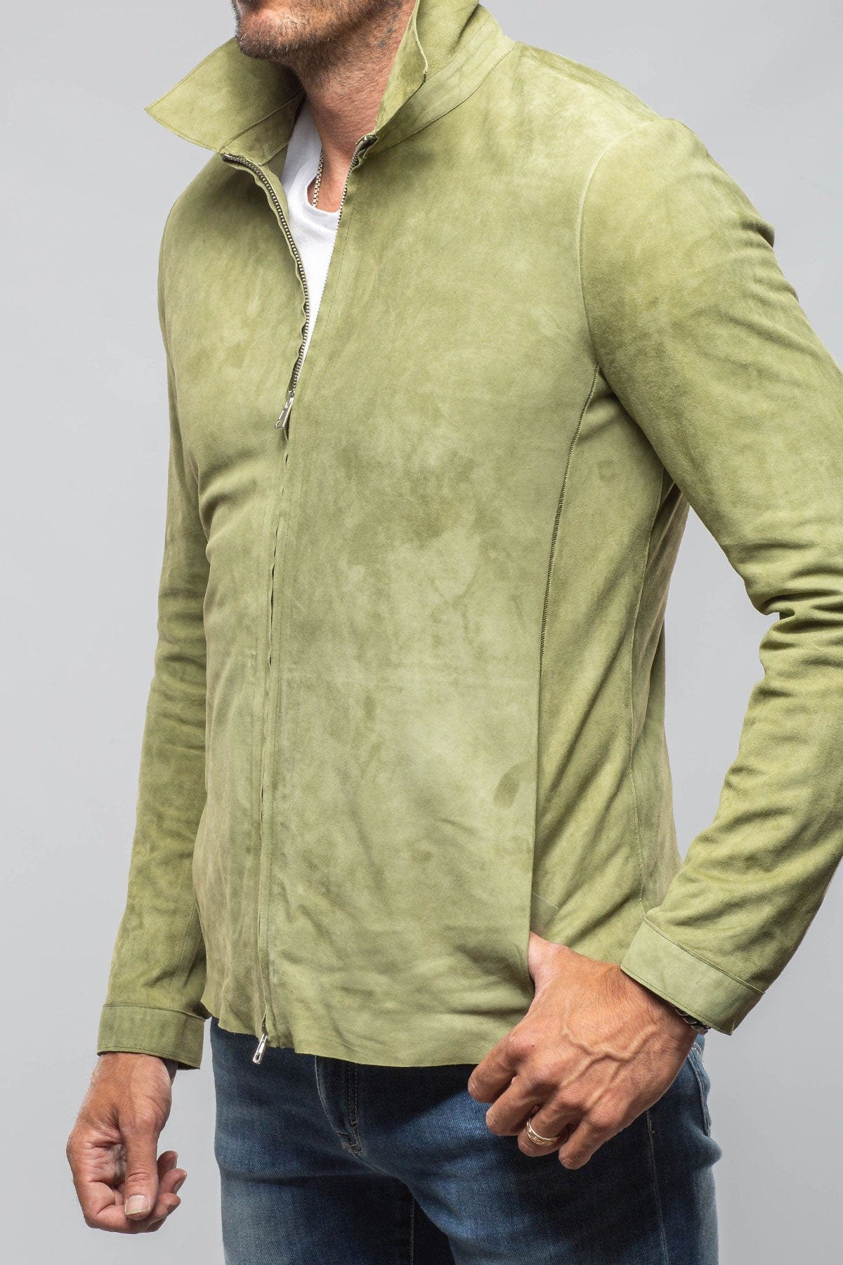 The Don II Suede Zip Jacket In Salvia - AXEL'S