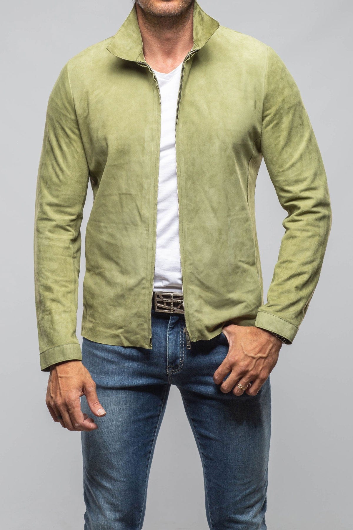 The Don II Suede Zip Jacket In Salvia - AXEL'S