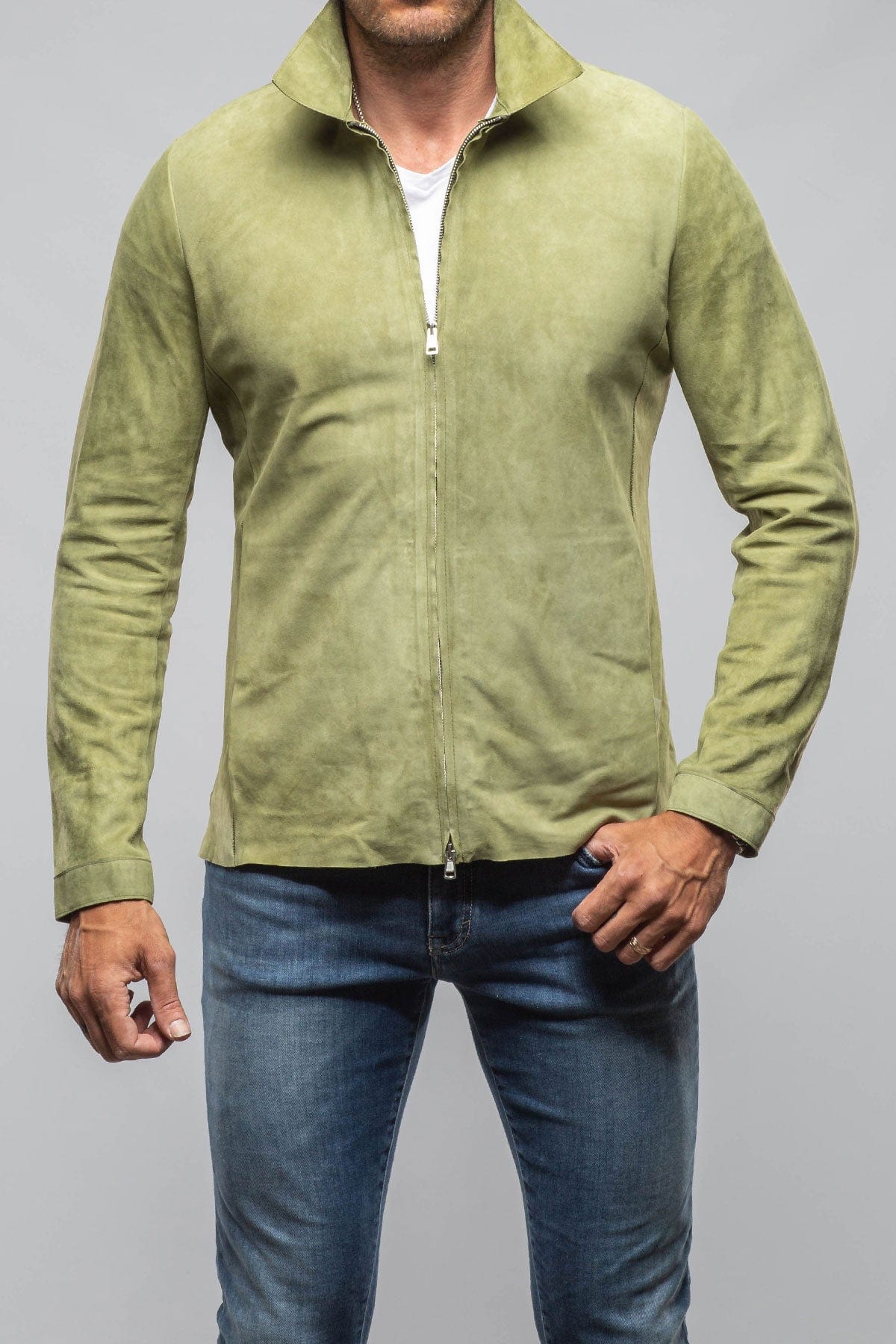 The Don II Suede Zip Jacket In Salvia - AXEL'S