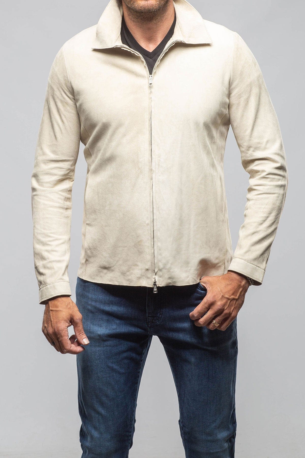 The Don II Suede Zip Jacket In Taupe - AXEL'S