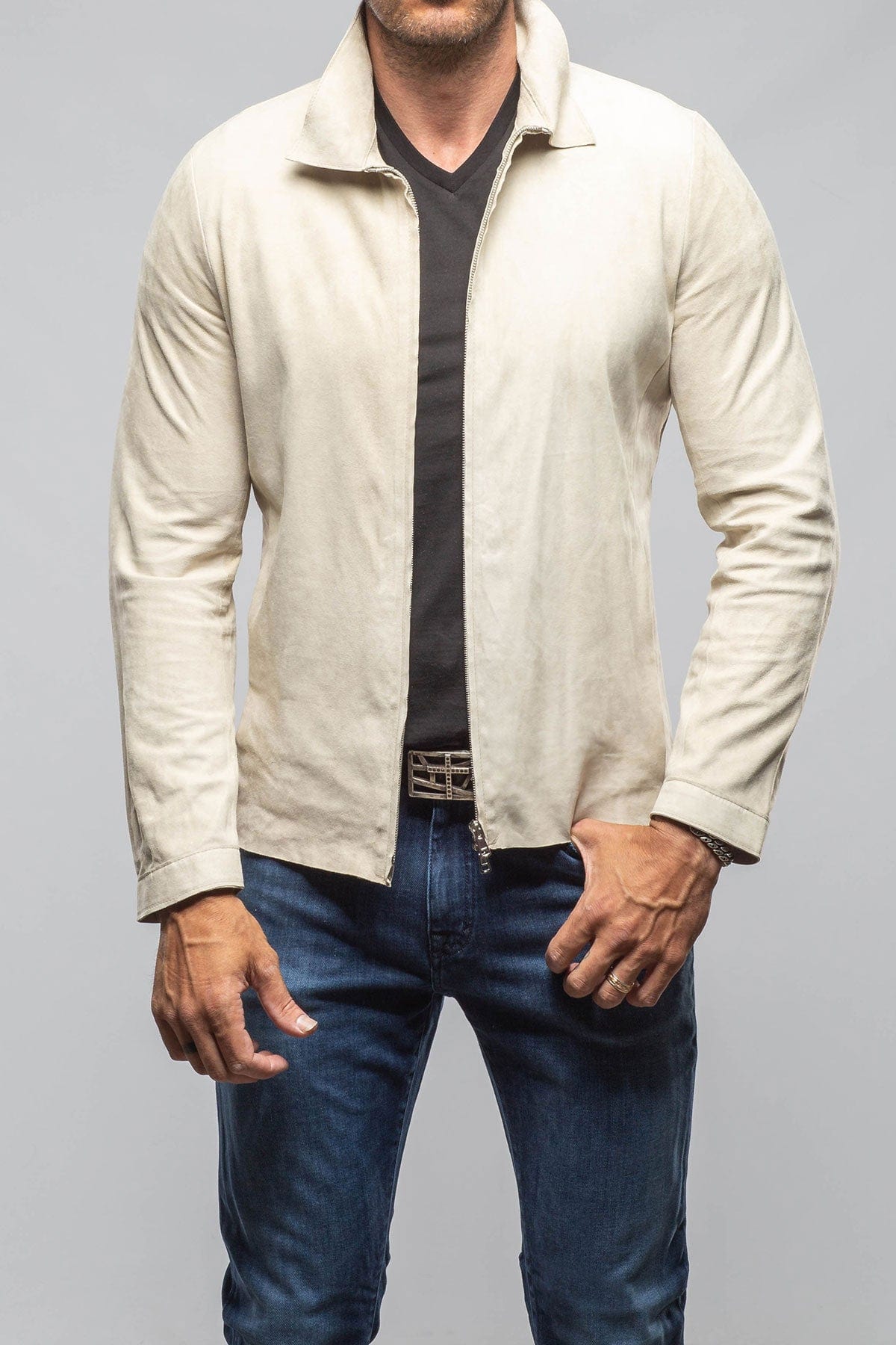 Axel's Florence Collection The Don II Suede Zip Jacket In Taupe