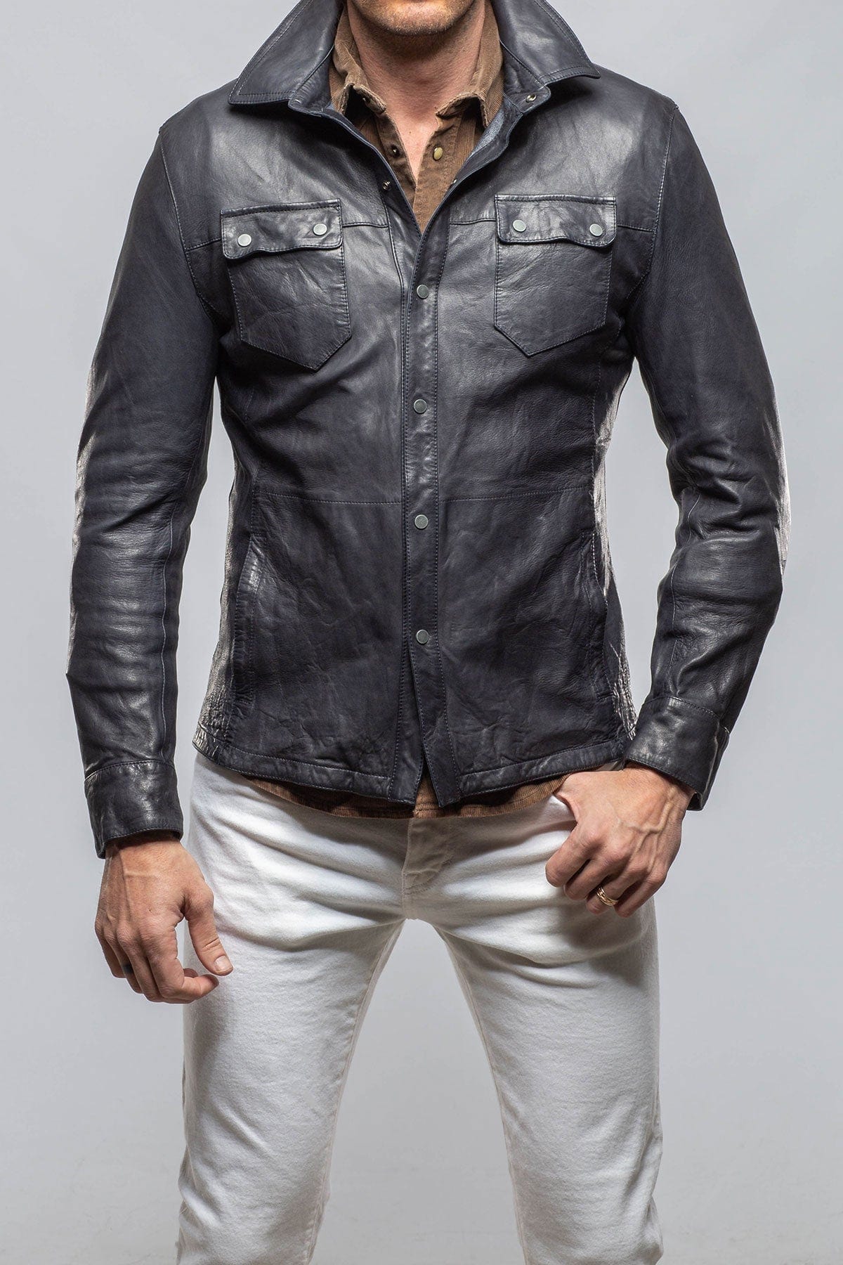 Axel's Renegade by Garrett Tame Leather Shirt In Navy | Axel's of Vail