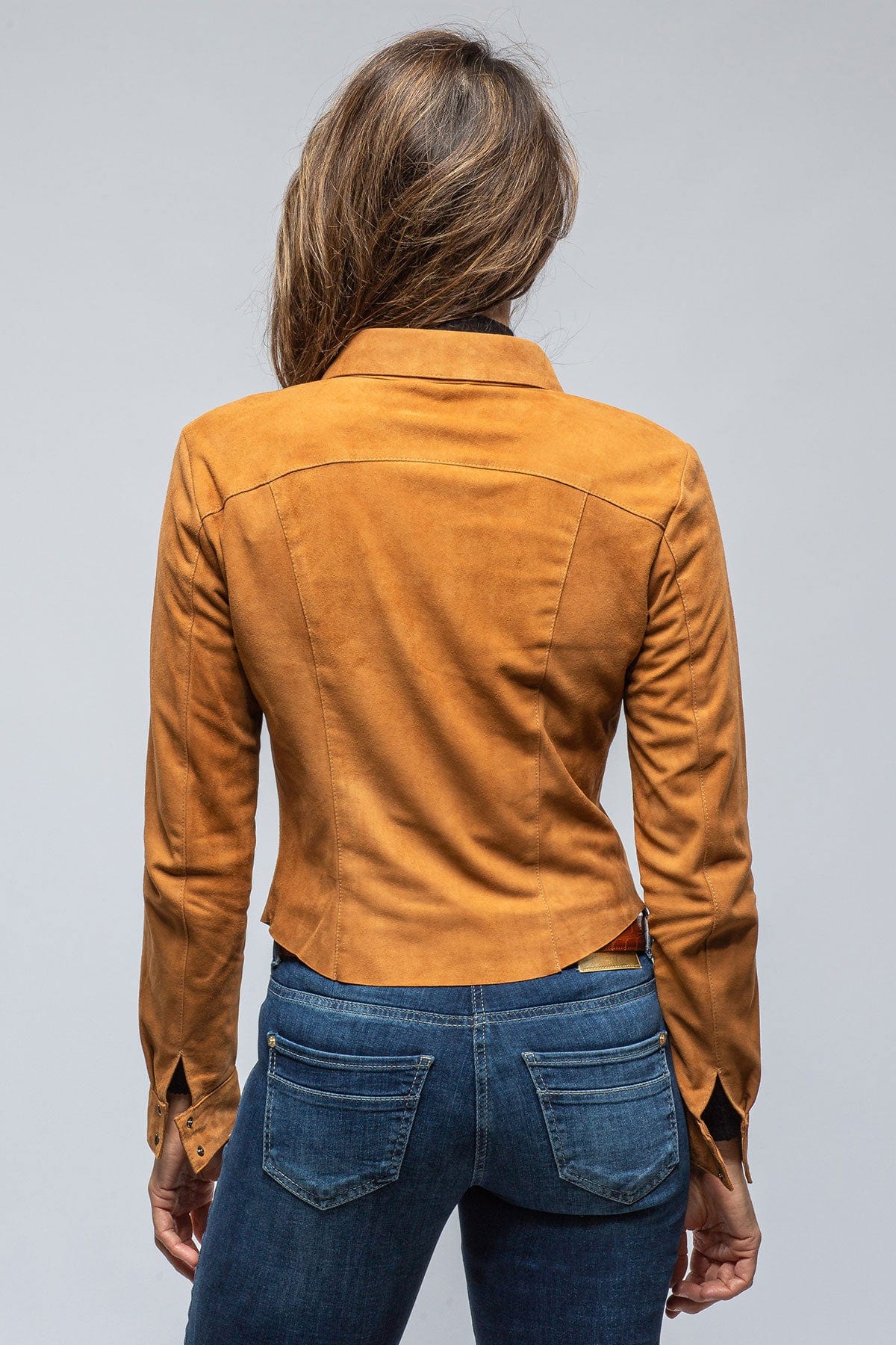 Giulia Suede Snap Shirt in Whiskey - AXEL'S