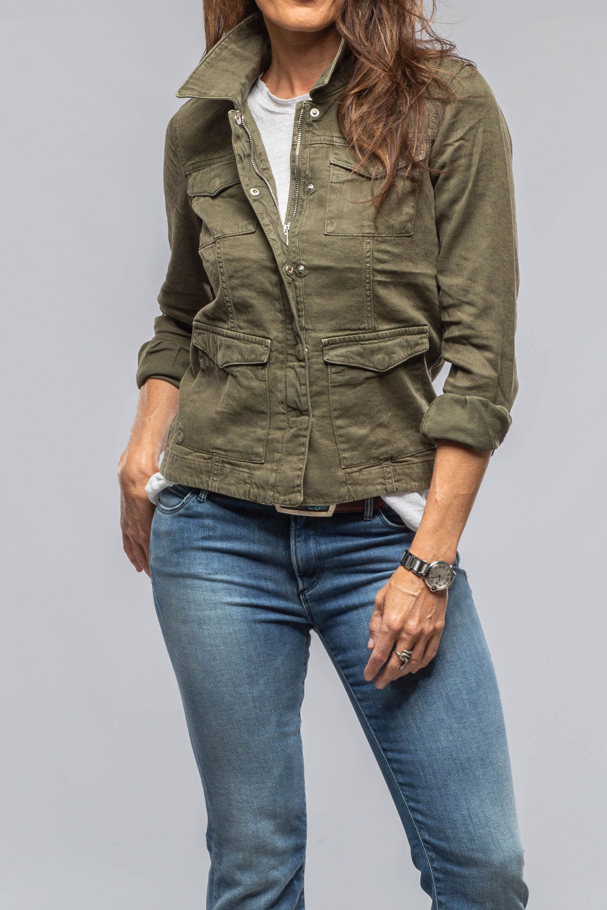 Axel's Premium Denim Beale Cotton Linen Jacket In Army Ladies - Outerwear - Lightweight