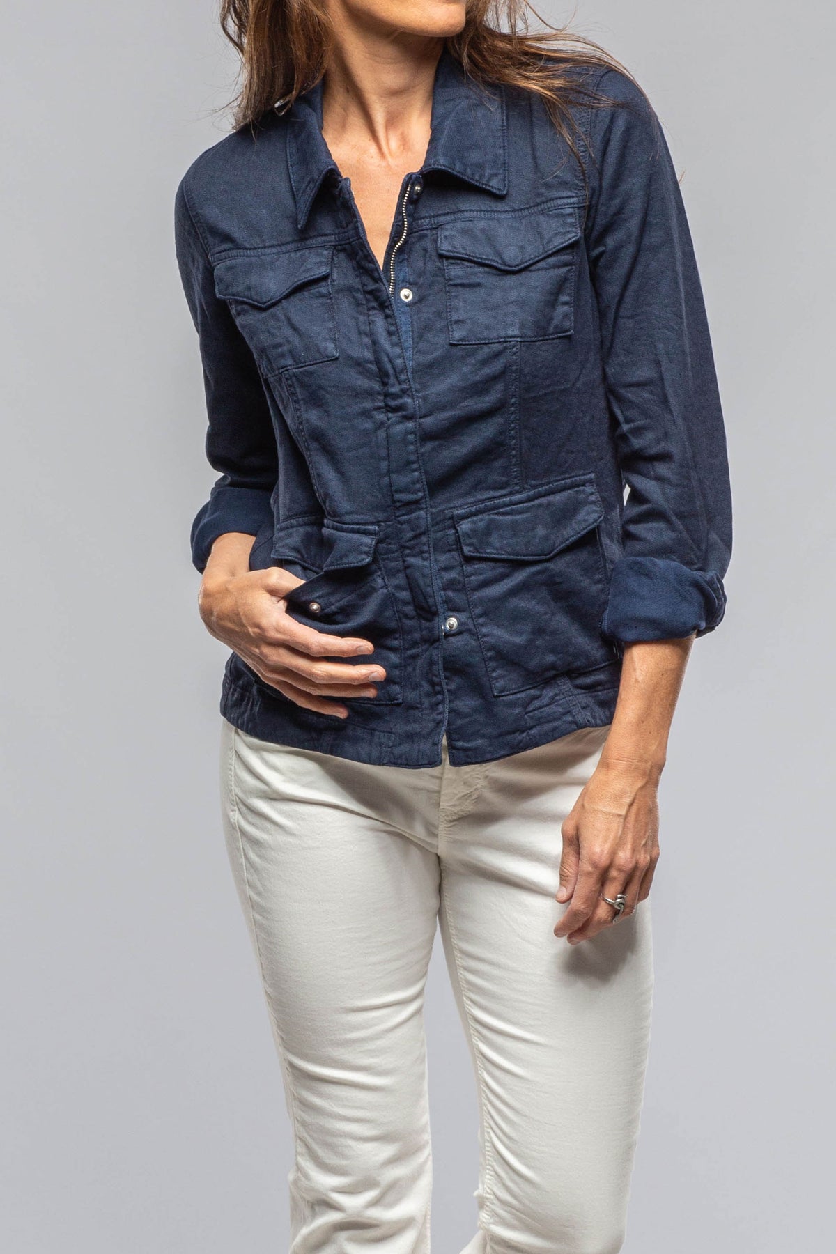 Beale Cotton Linen Jacket In Navy - AXEL'S