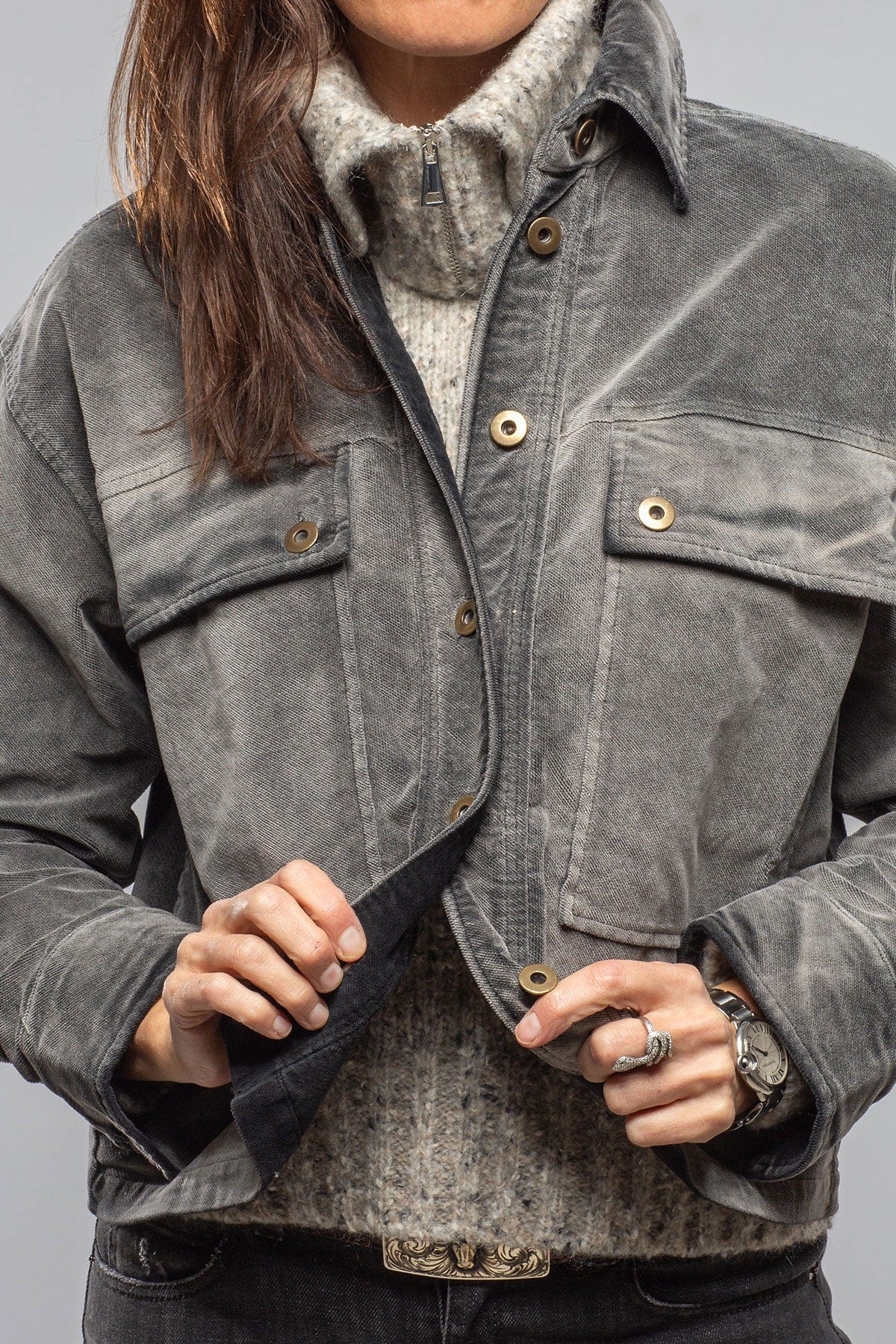 Axel's Premium Denim Betel Short Moleskin Jacket In Anthracite Ladies - Outerwear - Lightweight