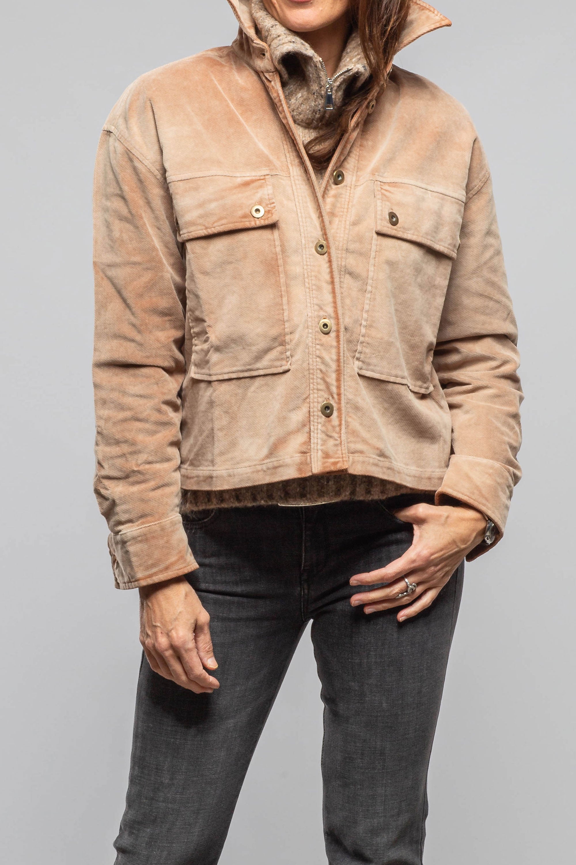 Axel's Premium Denim Betel Short Moleskin Jacket In Bleached Rust Ladies - Outerwear - Lightweight