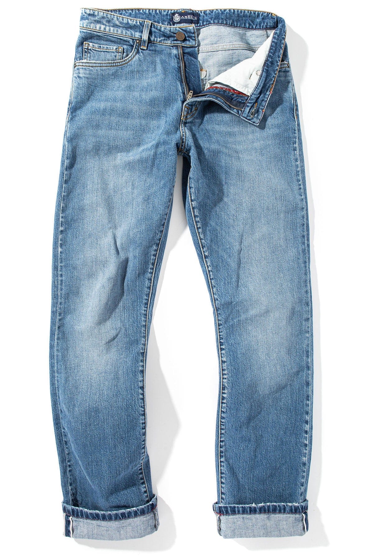 Axel's Premium Denim Callum Selvedge Straight Denim In Mid Blue Mens - Pants - 5 Pocket