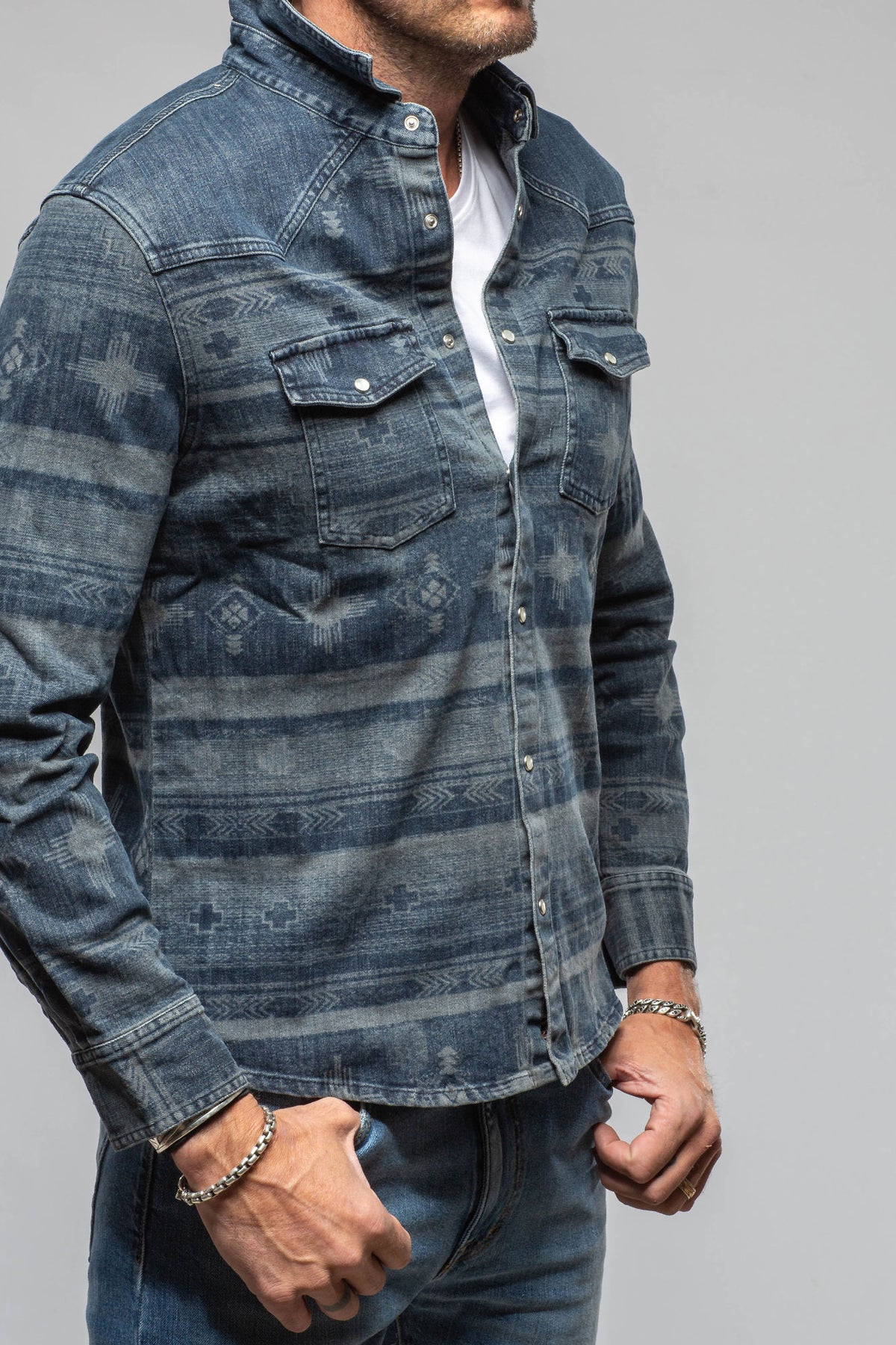 Axel's Premium Denim Cisco Printed Western Snap Shirt Mens - Snap Shirts