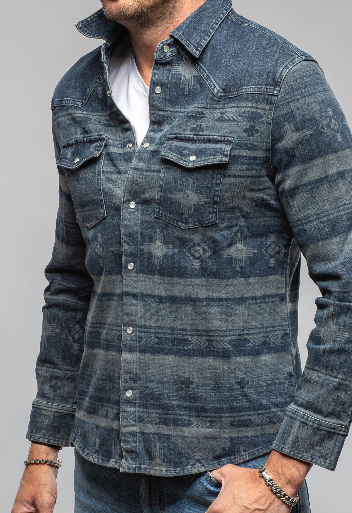 Axel's Premium Denim Cisco Printed Western Snap Shirt Mens - Snap Shirts