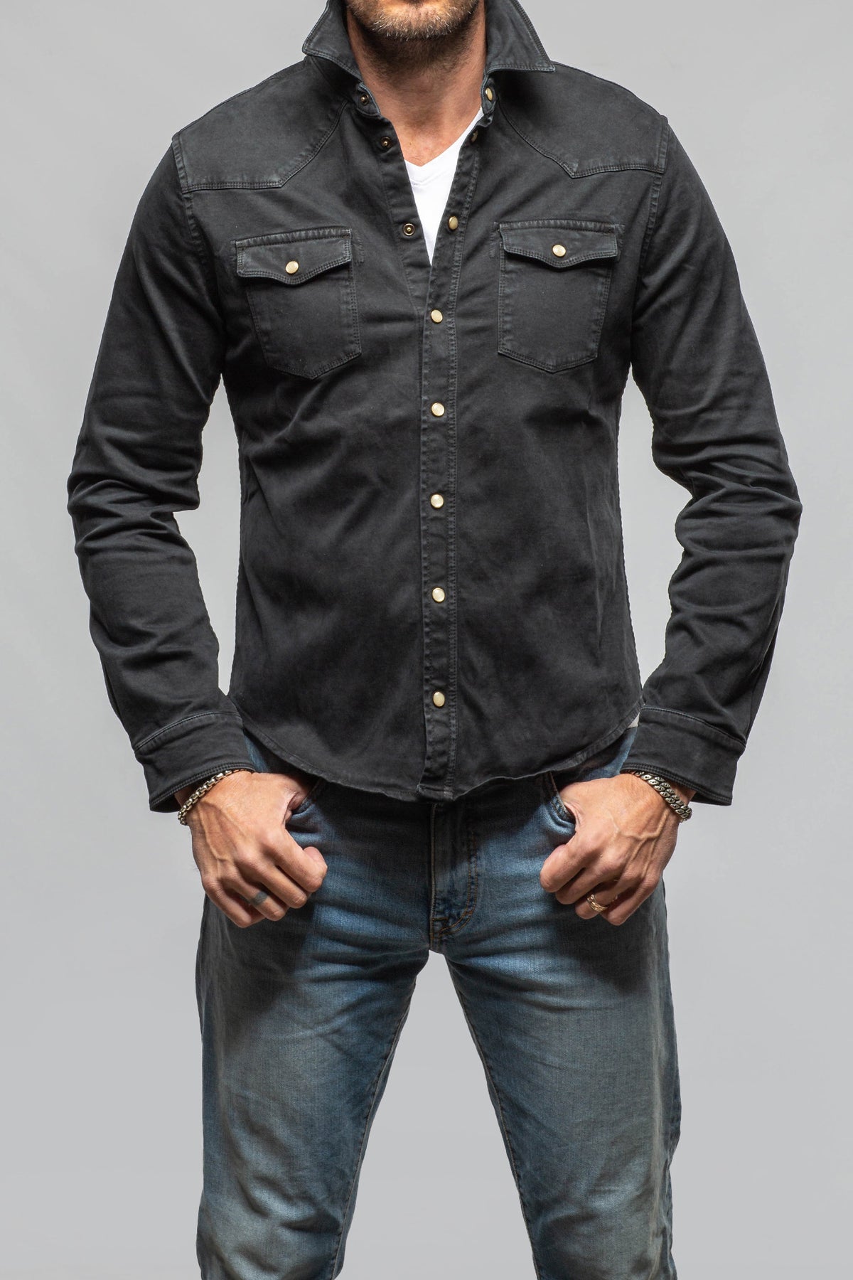 Axel's Premium Denim Colorado Roper Snap Shirt In Nero Mens - Snap Shirts