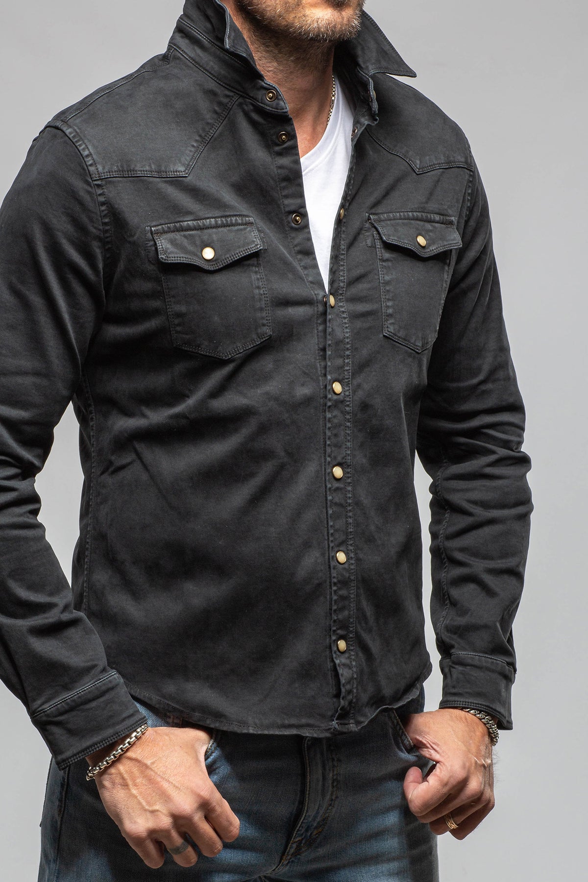 Axel's Premium Denim Colorado Roper Snap Shirt In Nero Mens - Snap Shirts