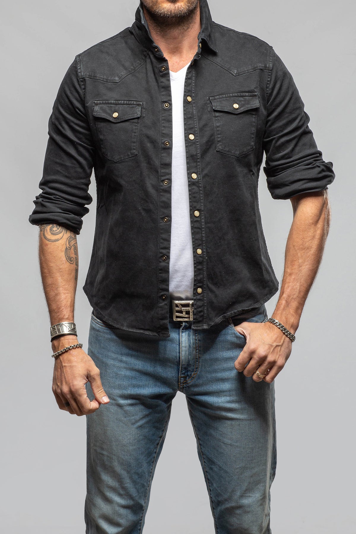 Axel's Premium Denim Colorado Roper Snap Shirt In Nero Mens - Snap Shirts