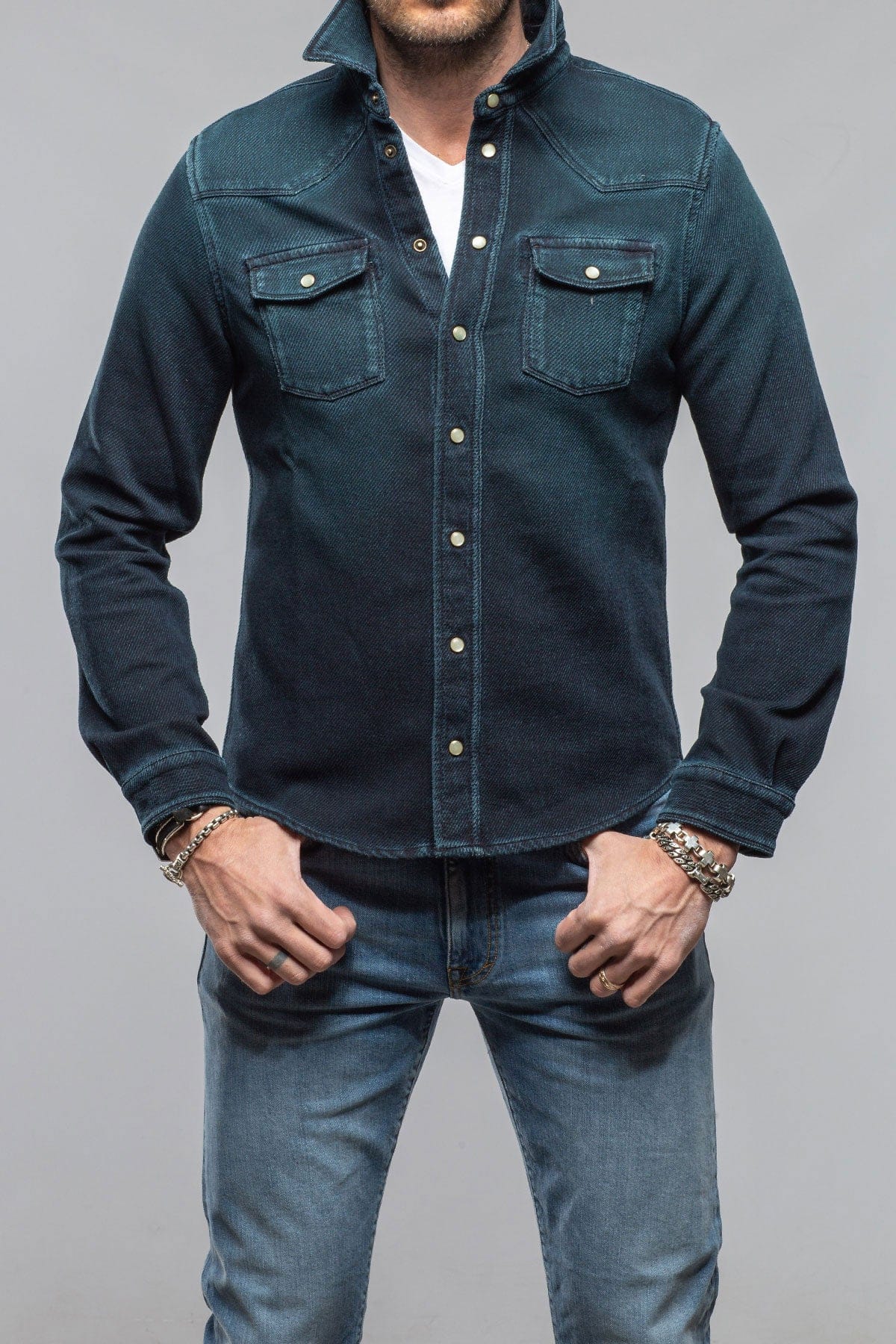 Cutter Knit Snap Shirt In Petrolio - AXEL'S