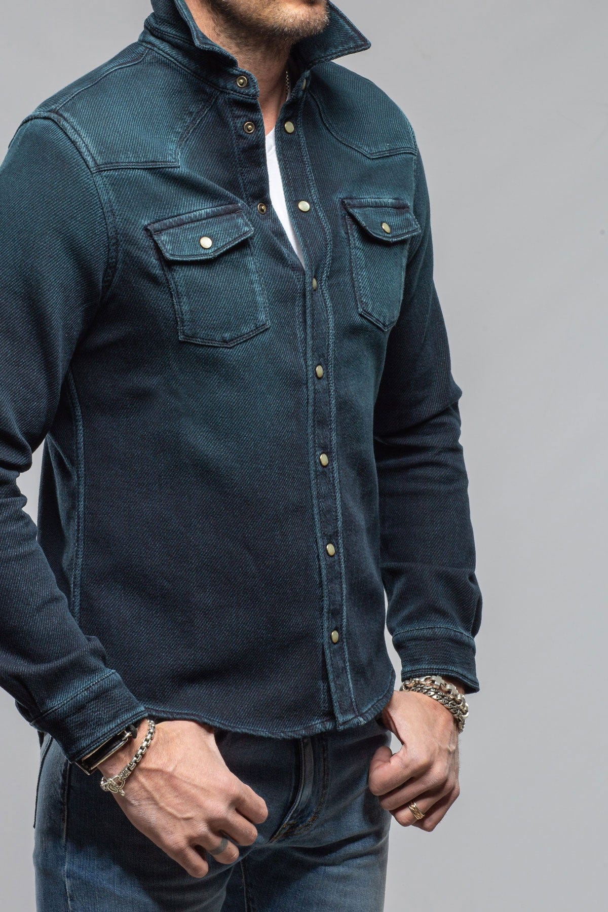 Cutter Knit Snap Shirt In Petrolio - AXEL'S