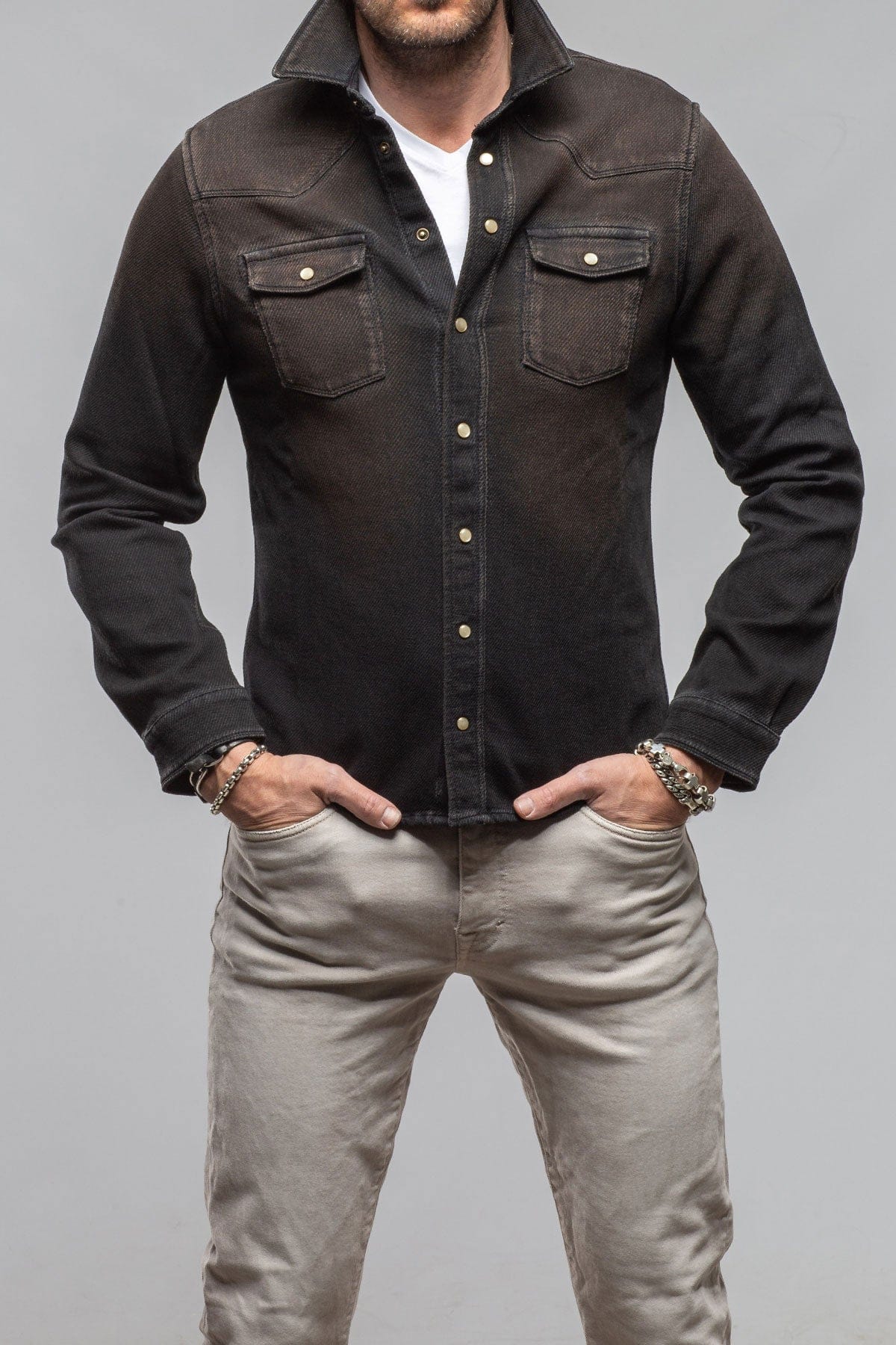 Cutter Knit Snap Shirt In Wenge - AXEL'S