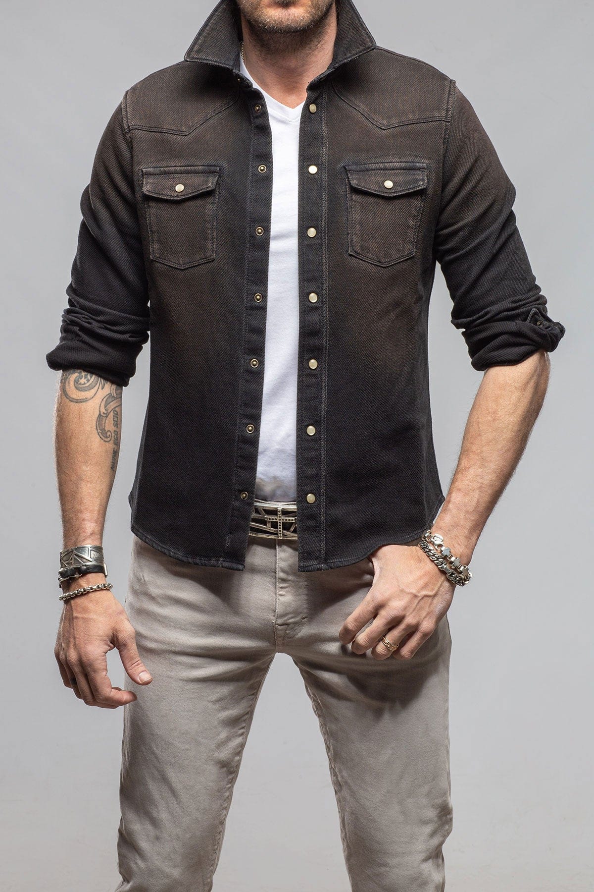 Cutter Knit Snap Shirt In Wenge - AXEL'S