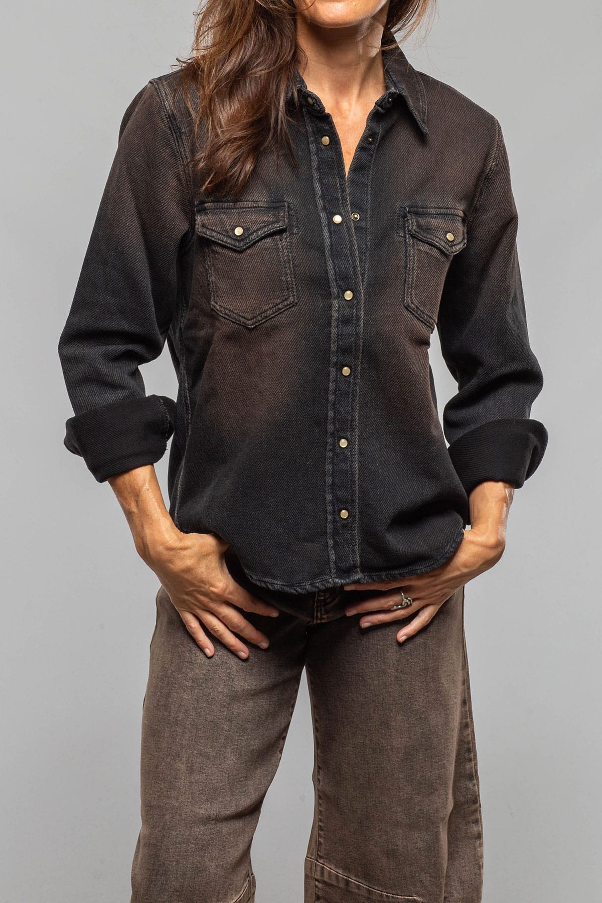 Axel's Premium Denim Dakota Western Knit Shirt In Desert Overdye Ladies - Snap Shirts