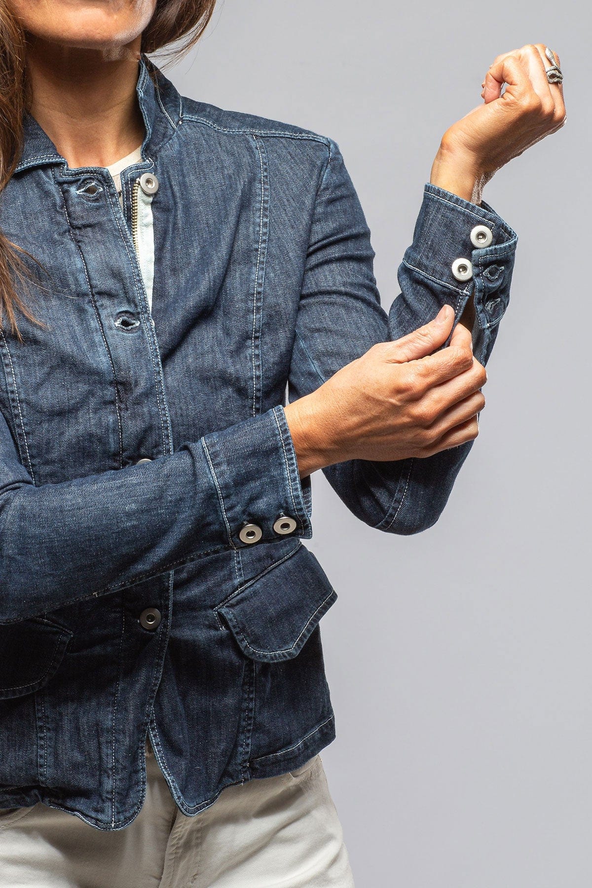 Evelyn Chambray Blazer In Midnight - AXEL'S